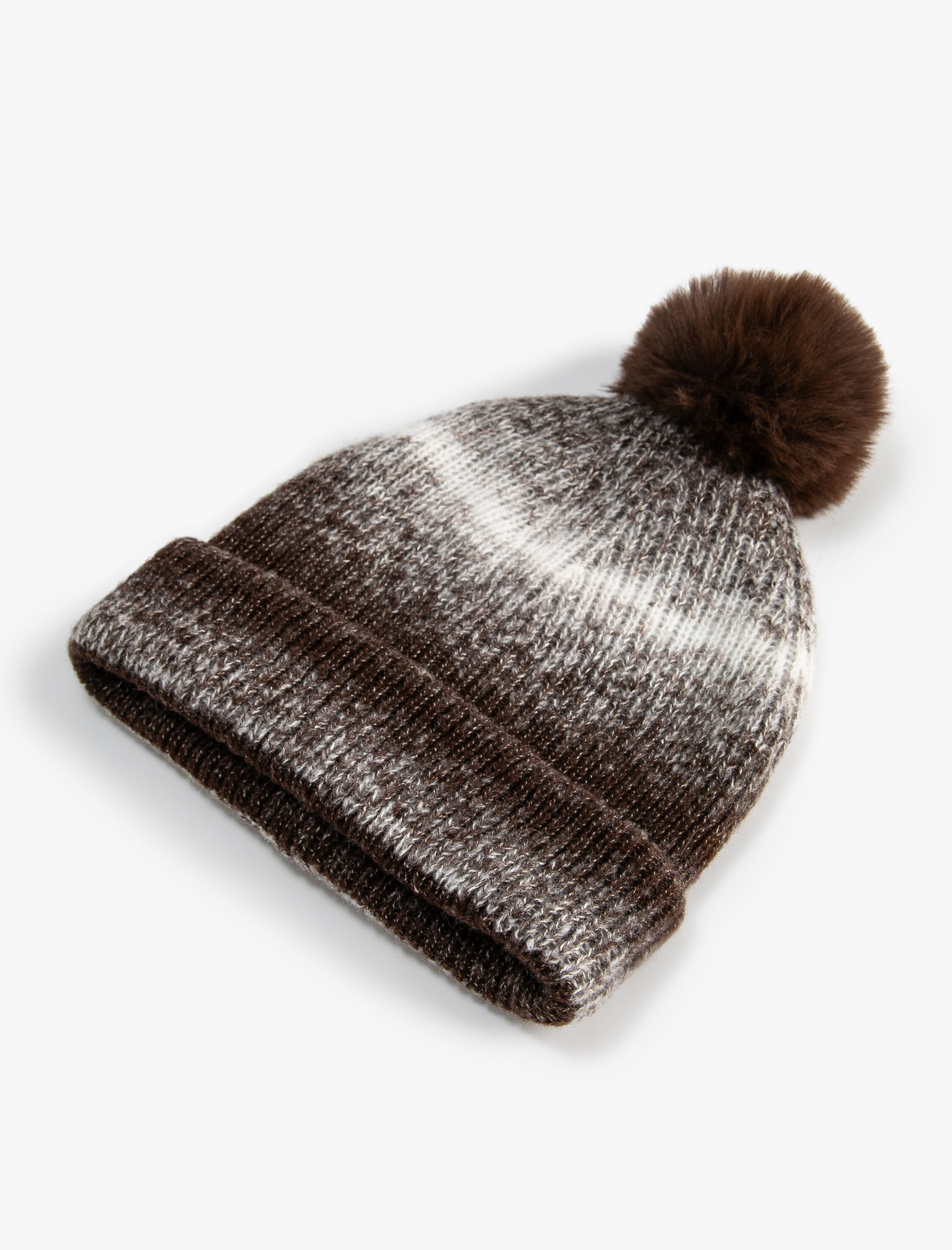  Kadın Örgü Bere Renk Geçişli Peluş Ponpon Detaylı