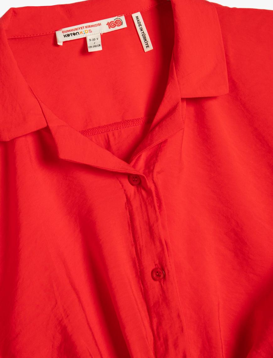  Kız Çocuk Crop Bluz Kısa Kollu Gömlek Yaka Önden Bağlamalı Modal Kumaş