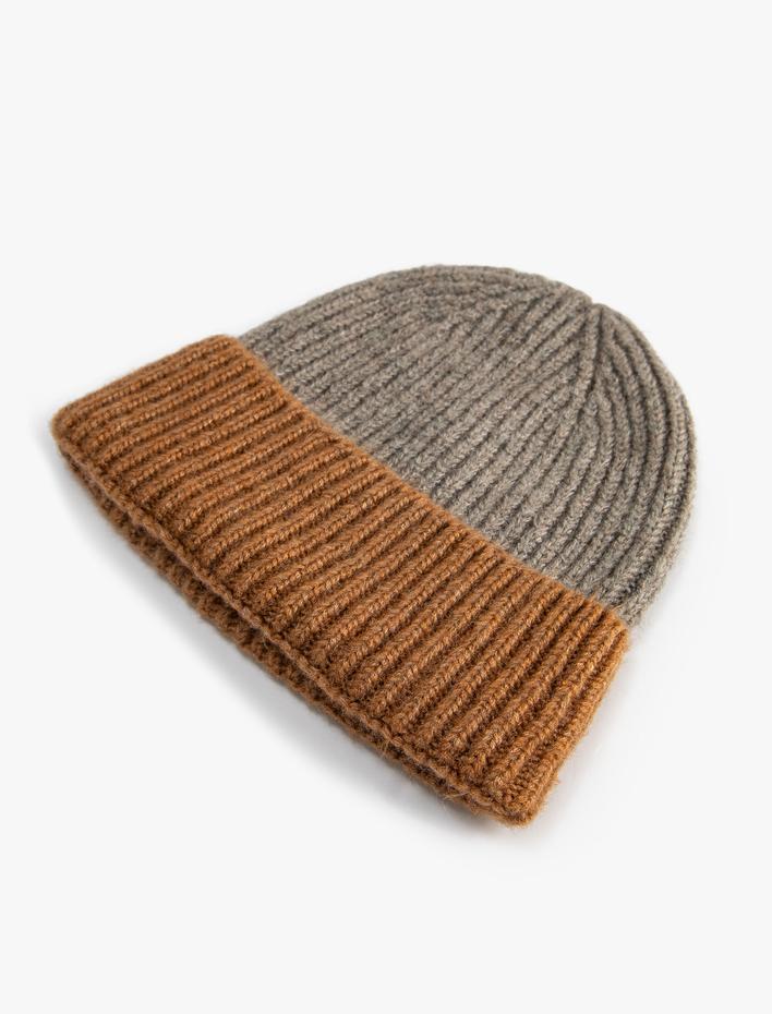 Kadın Lastikli Örgü Bere Renk Bloklu