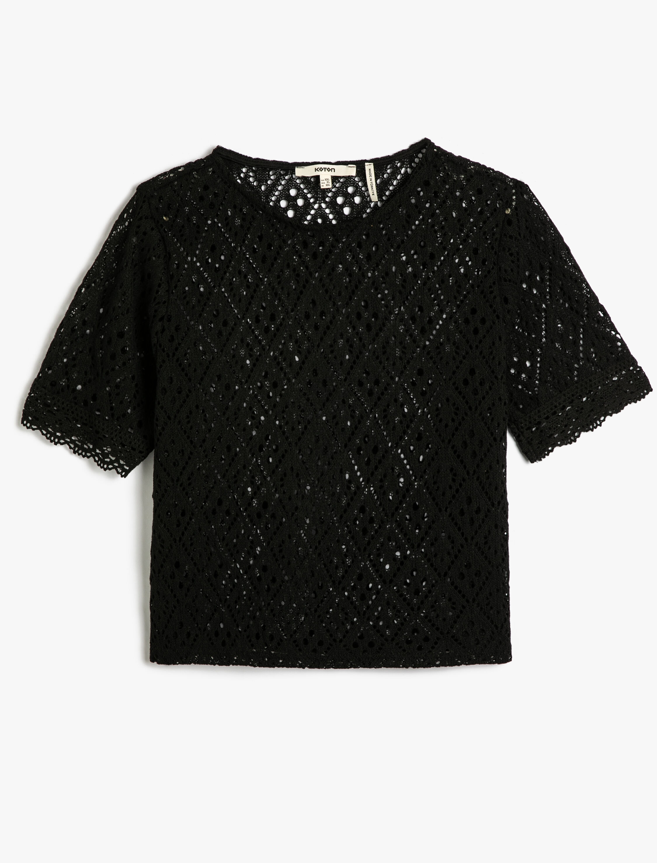   Ajurlu Tişört Kısa Kollu Bisiklet Yaka Örgü