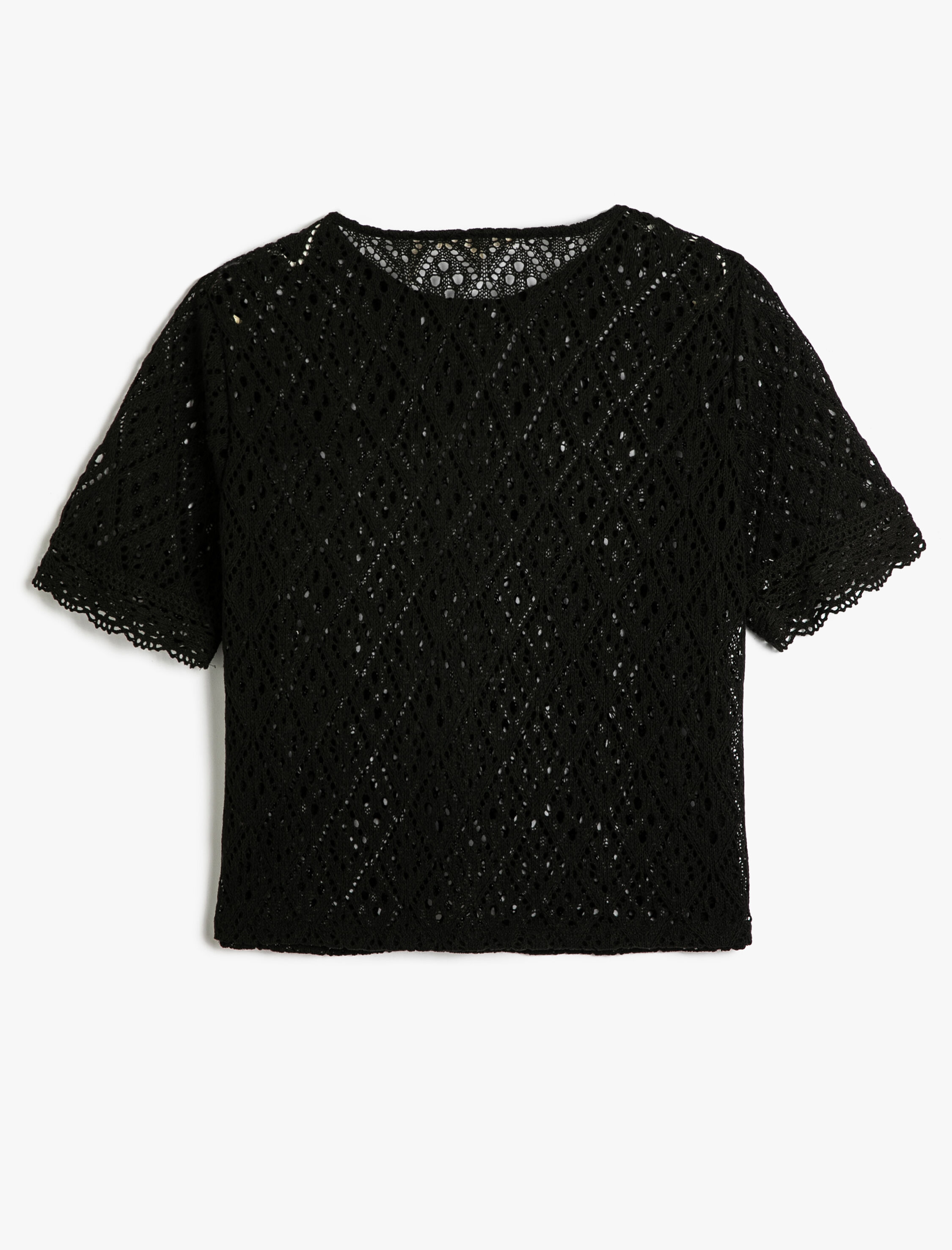   Ajurlu Tişört Kısa Kollu Bisiklet Yaka Örgü