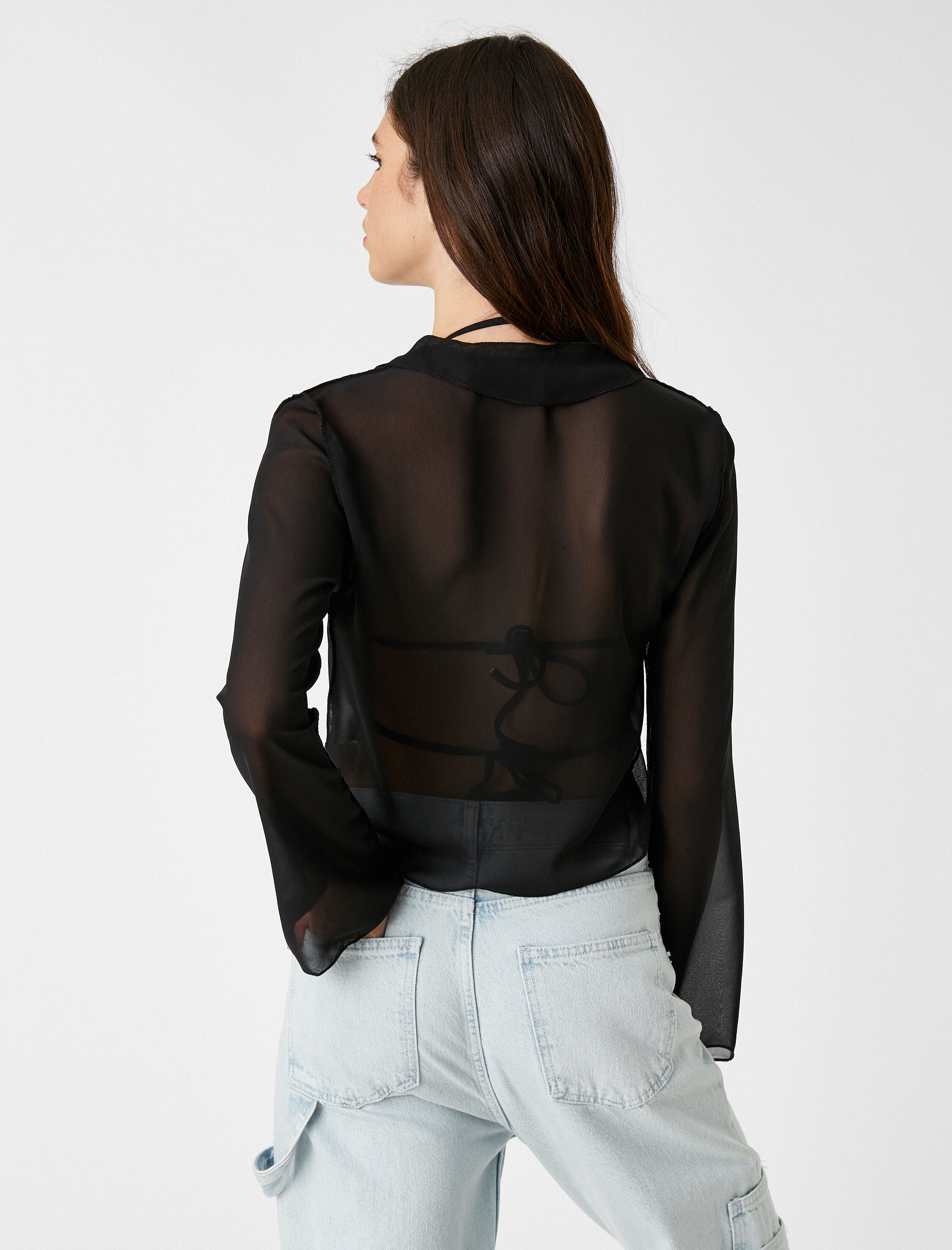   Crop Bluz Uzun Kollu Bağlama Detaylı