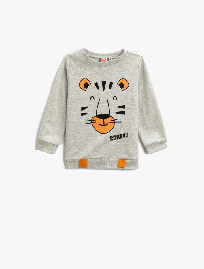 Erkek Bebek Aslan Baskılı Sweatshirt Bisiklet Yaka