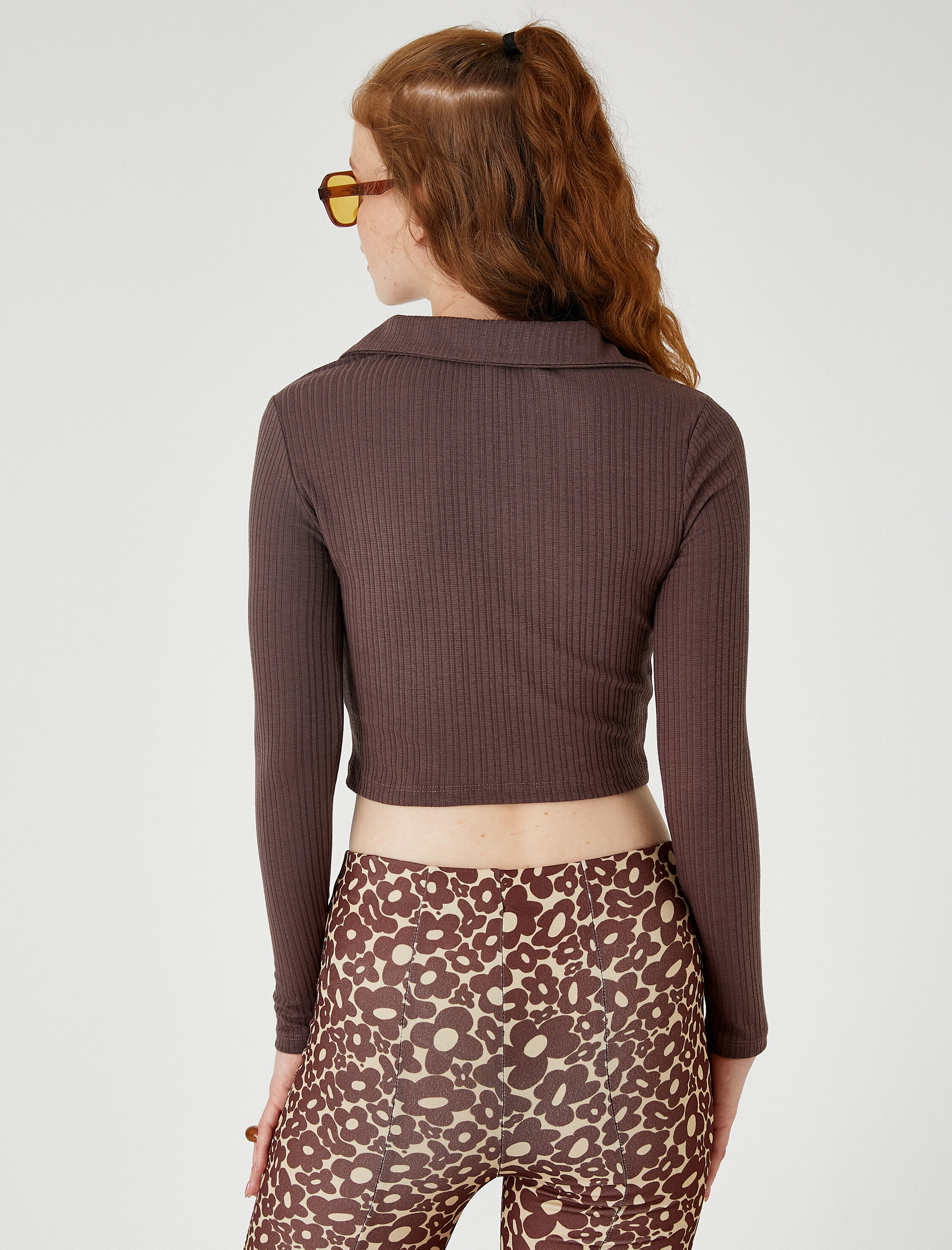   Uzun Kollu Tişört Polo Yaka Crop Basic