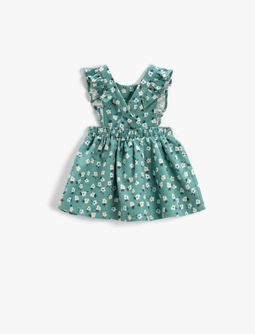  Kız Bebek Mini Salopet Elbise Çiçekli Pamuklu