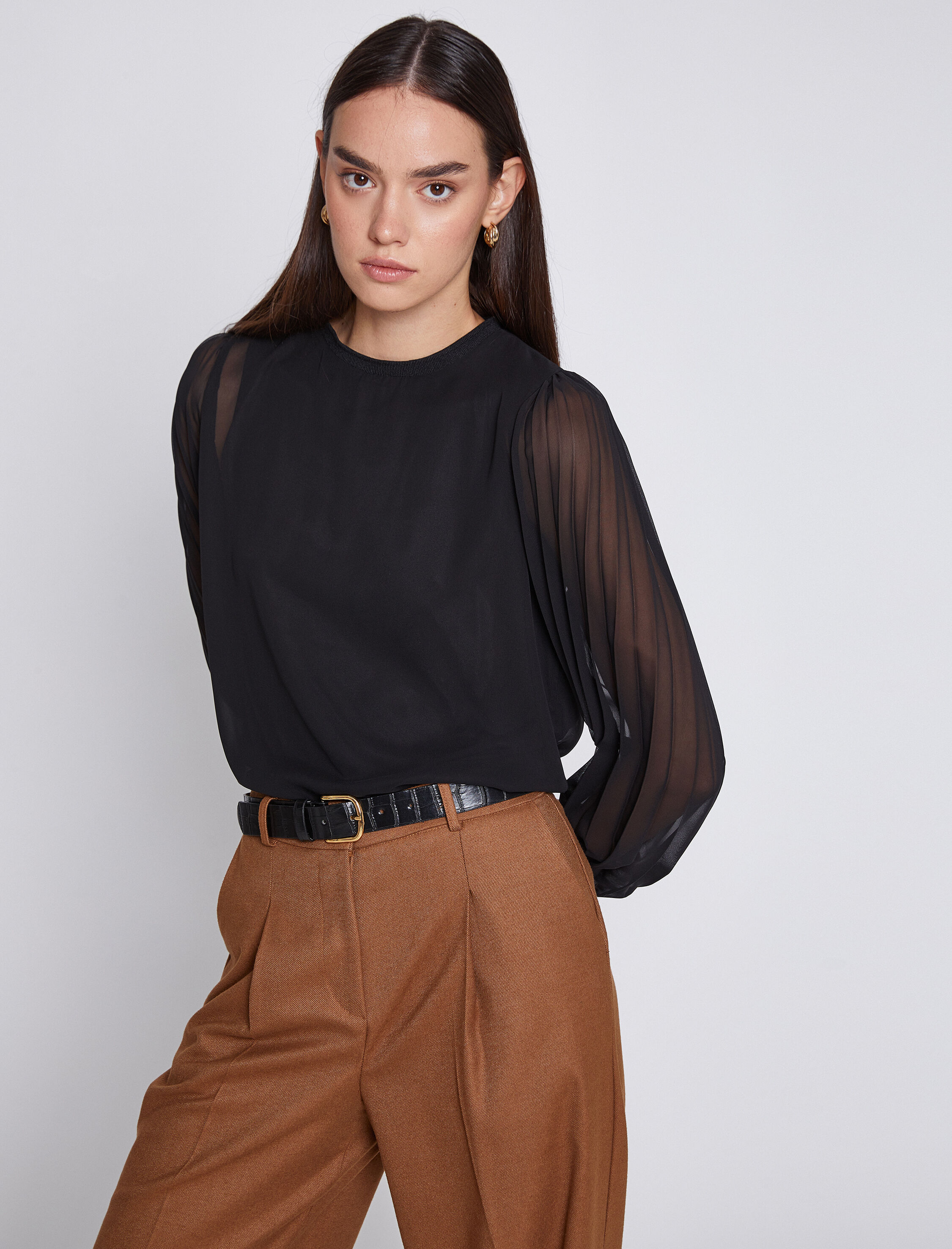   Astarlı Şifon Bluz Uzun Kollu