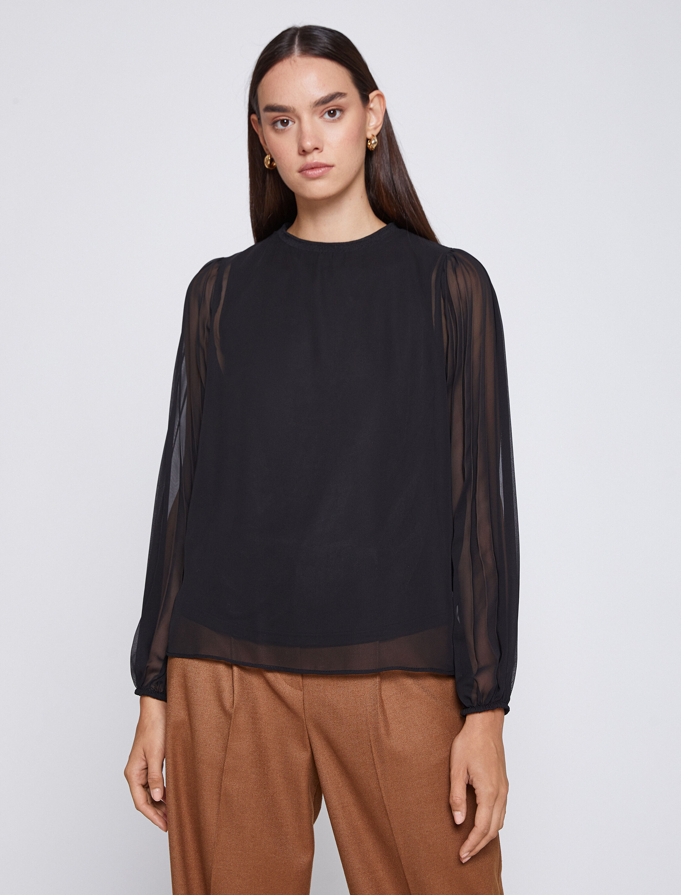   Astarlı Şifon Bluz Uzun Kollu