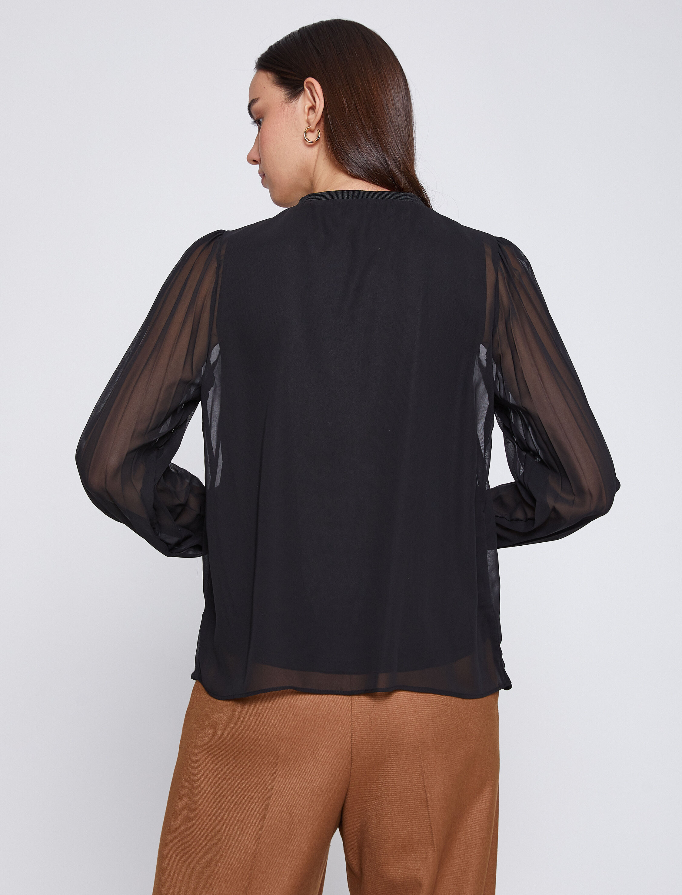   Astarlı Şifon Bluz Uzun Kollu