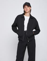 Fermuarlı Bomber Ceket Gömlek Yaka