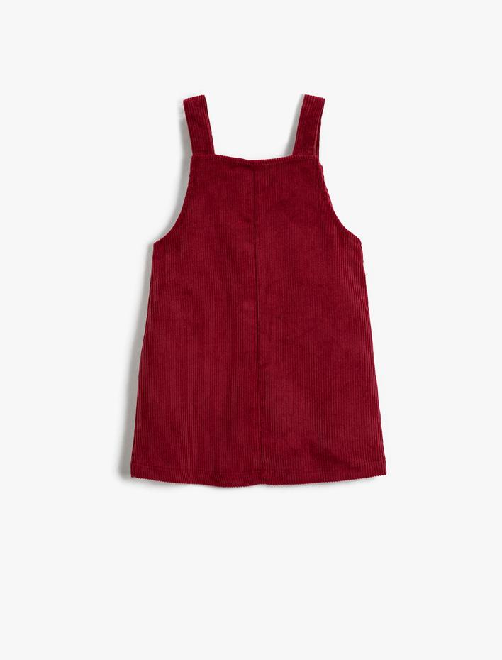 Kız Bebek Kadife Salopet Elbise Fitilli Düğmeli Cepli