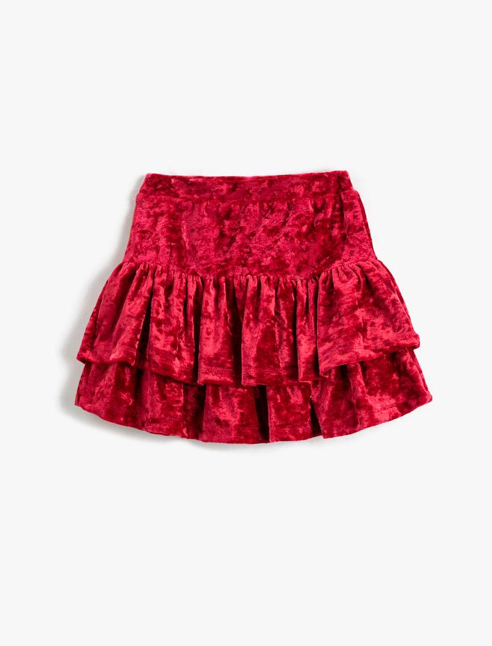 Kız Çocuk Kadife Etek Fırfırlı Katlı