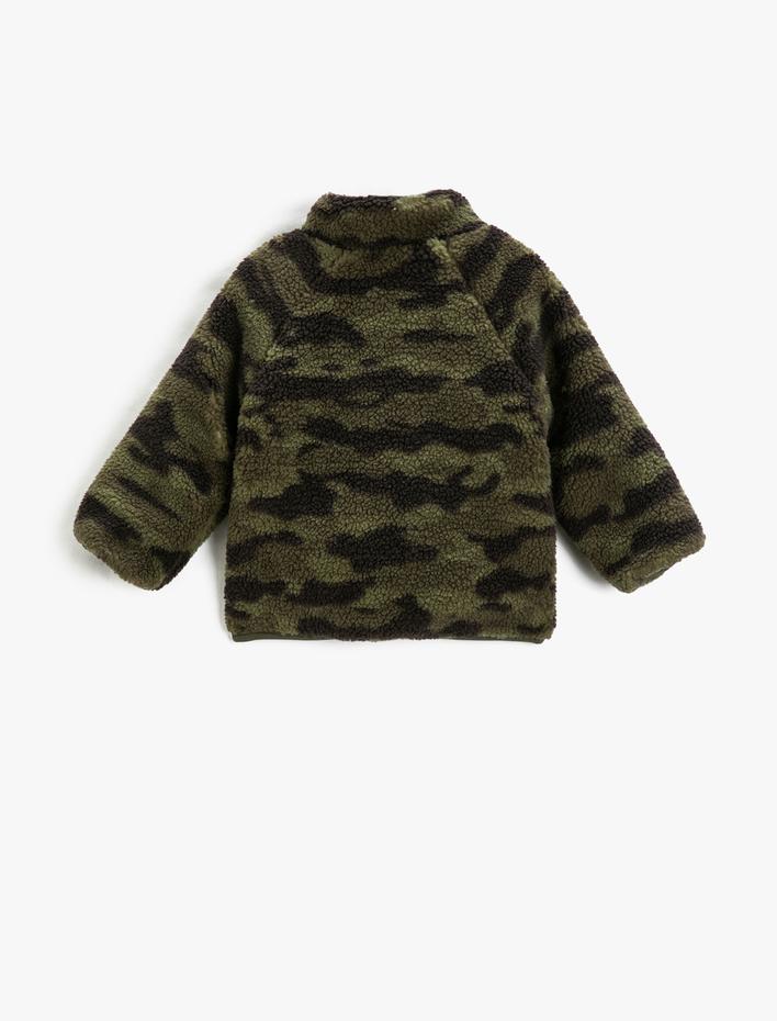 Erkek Bebek Peluş Ceket Fermuarlı Dik Yaka Cepli Paraşüt Kumaş Detaylı