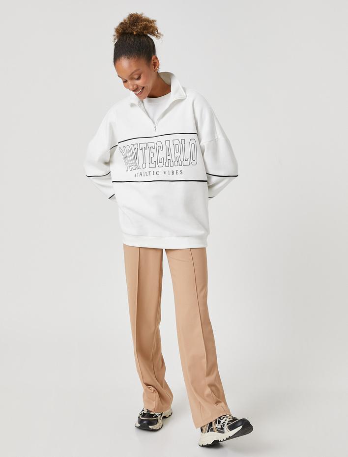  Şardonlu Oversize Sweatshirt Dik Yaka Fermuar Detaylı Uzun Kollu