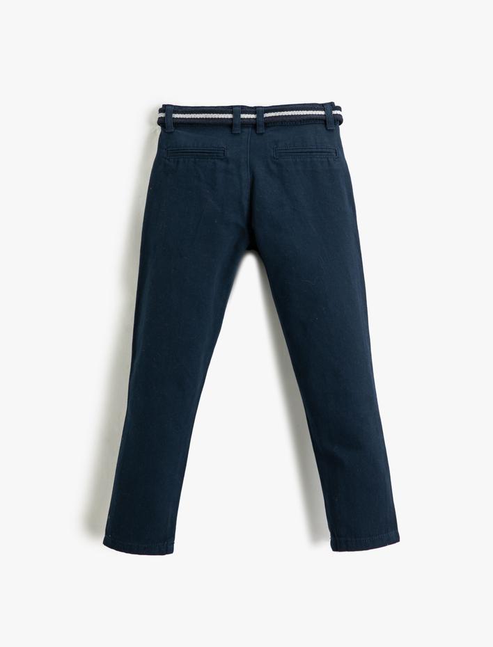 Erkek Çocuk Kumaş Pantolon Slim Fit Kemerli Cepli Beli Ayarlanabilir Lastikli Beli Ayarlanabilir Lastikli