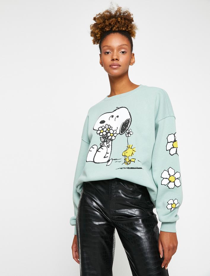  Snoopy Lisanslı Sweatshirt Bisiklet Yaka Uzun Kollu İçi Polarlı