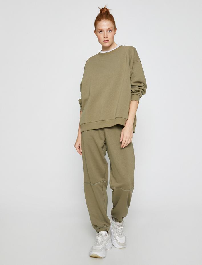  Bisiklet Yaka Sweatshirt Oversize Uzun Kollu İçi Polarlı