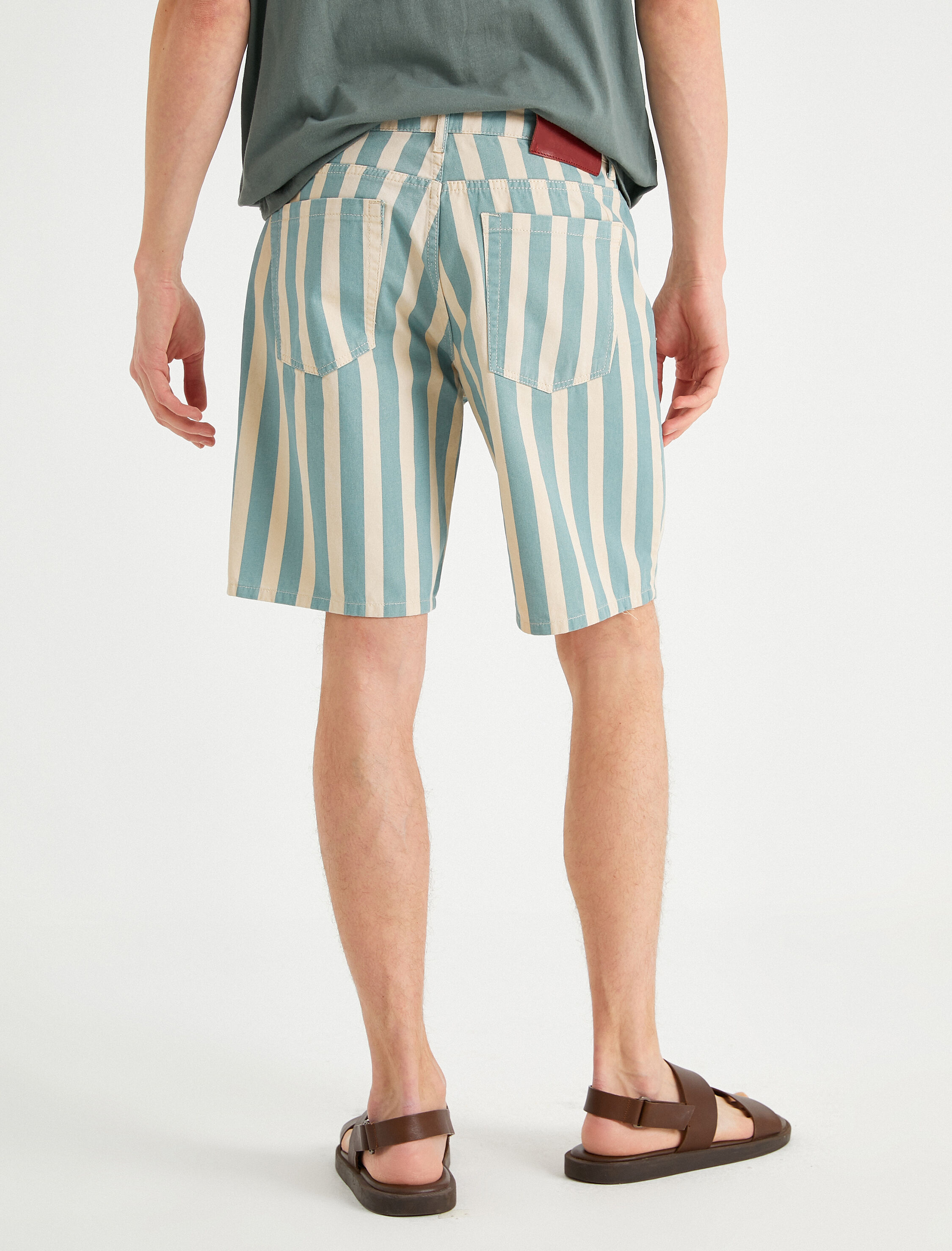   Çizgili Kot Şort Cepli