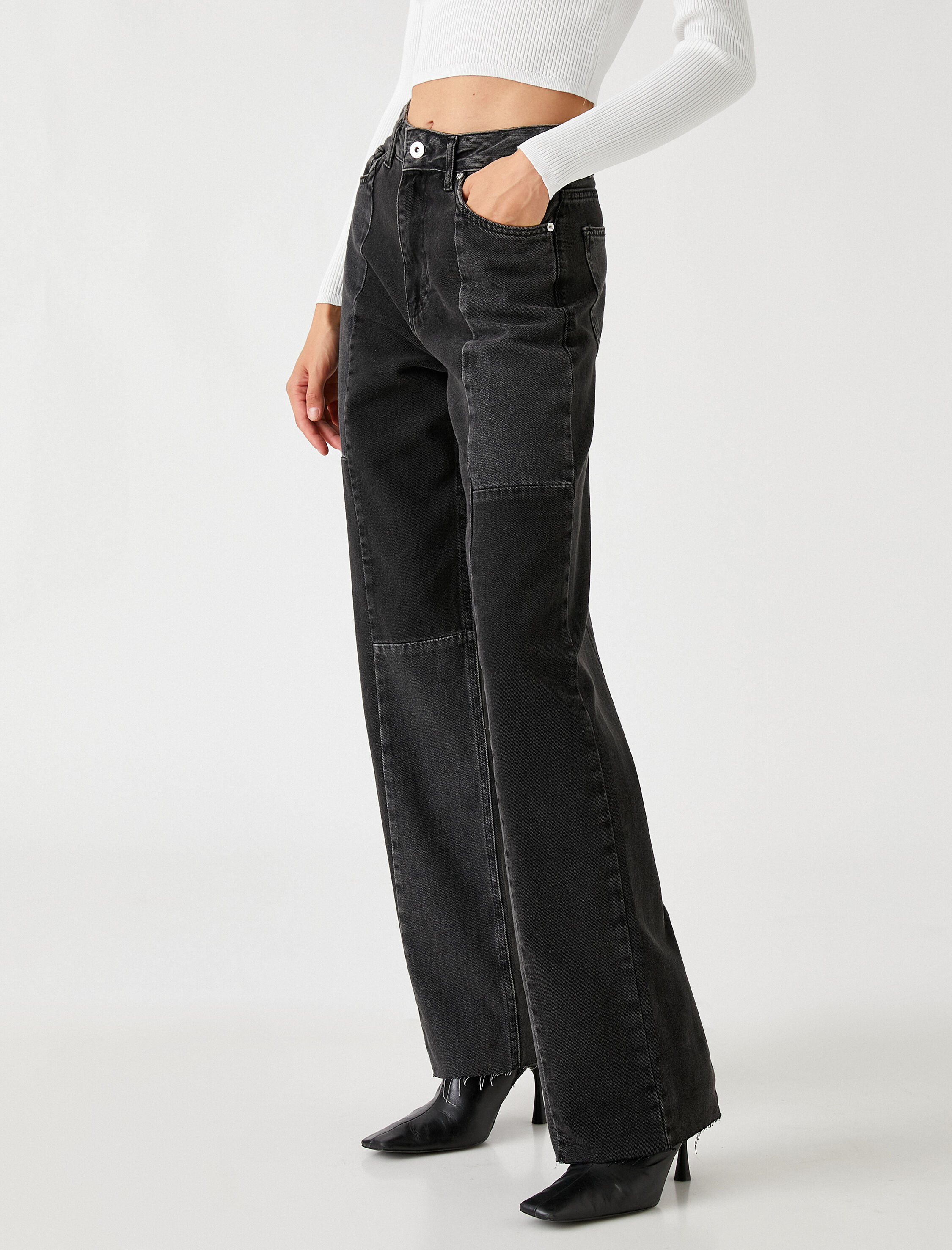   Yüksek Bel Kot Pantolon Dar Uzun Kesim- Nora Jean