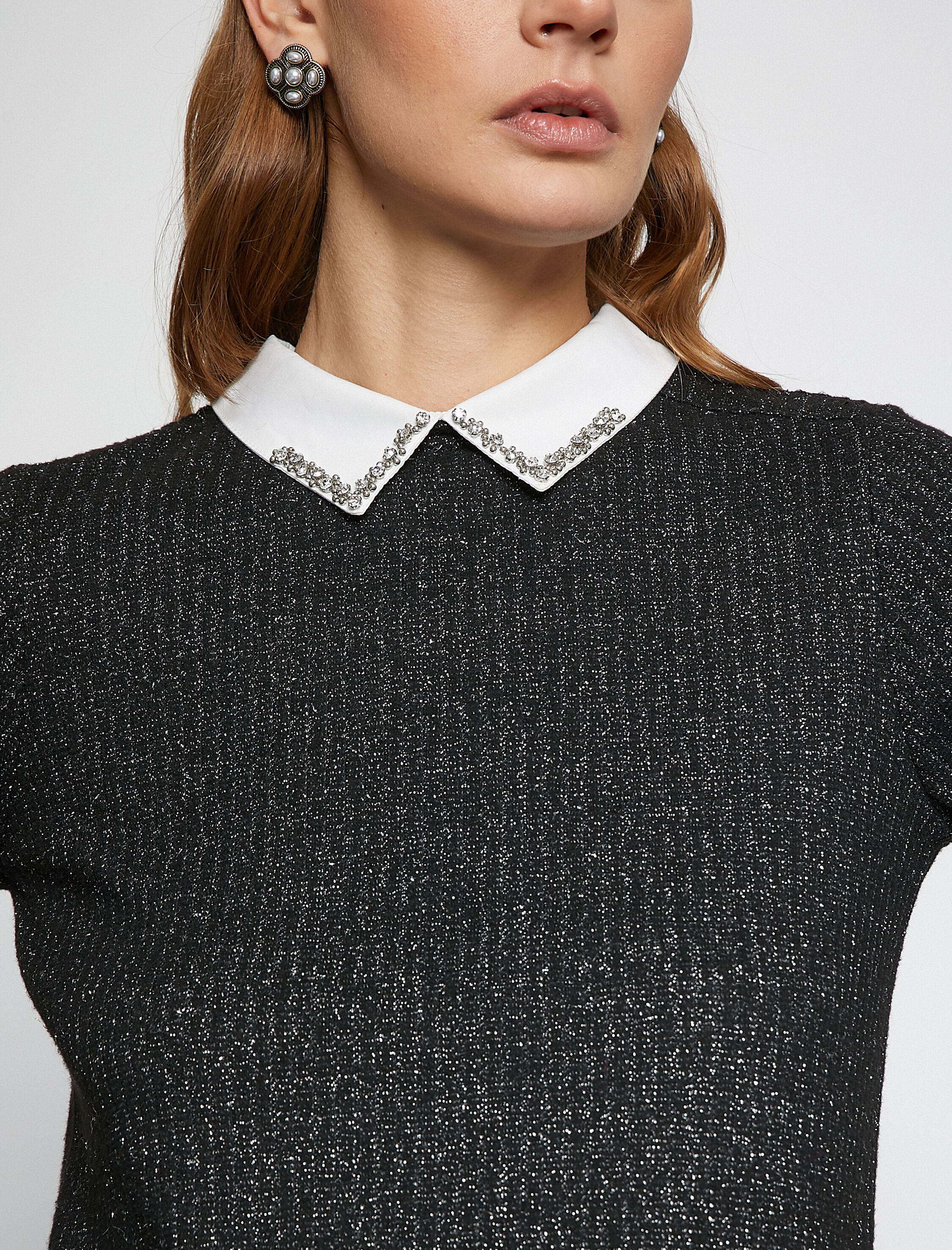   Melis Ağazat X Koton - Taşlı Gömlek Yaka Simli Tişört