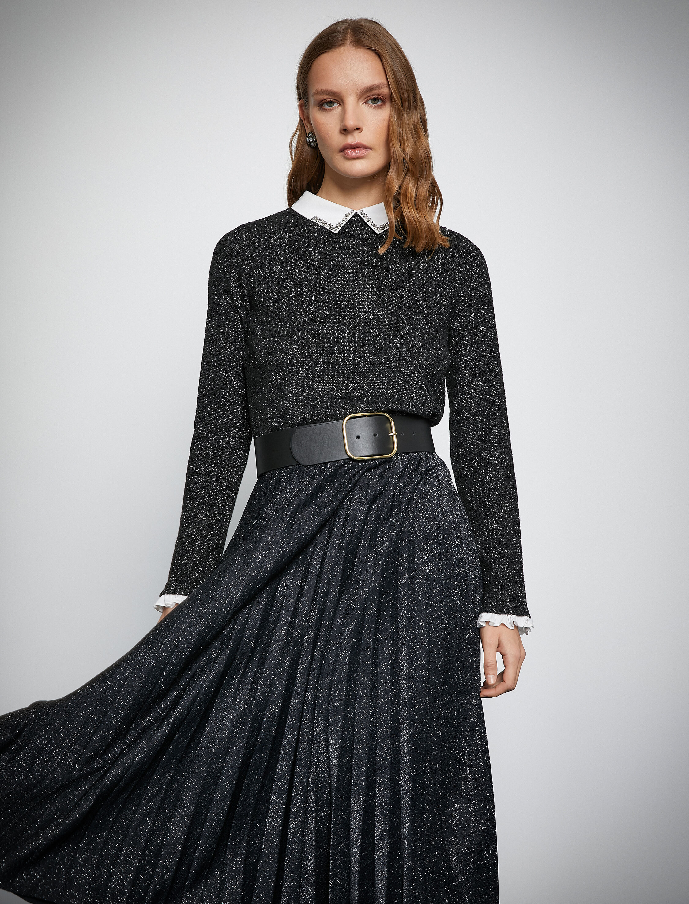   Melis Ağazat X Koton - Taşlı Gömlek Yaka Simli Tişört