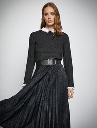 Melis Ağazat X Koton - Taşlı Gömlek Yaka Simli Tişört