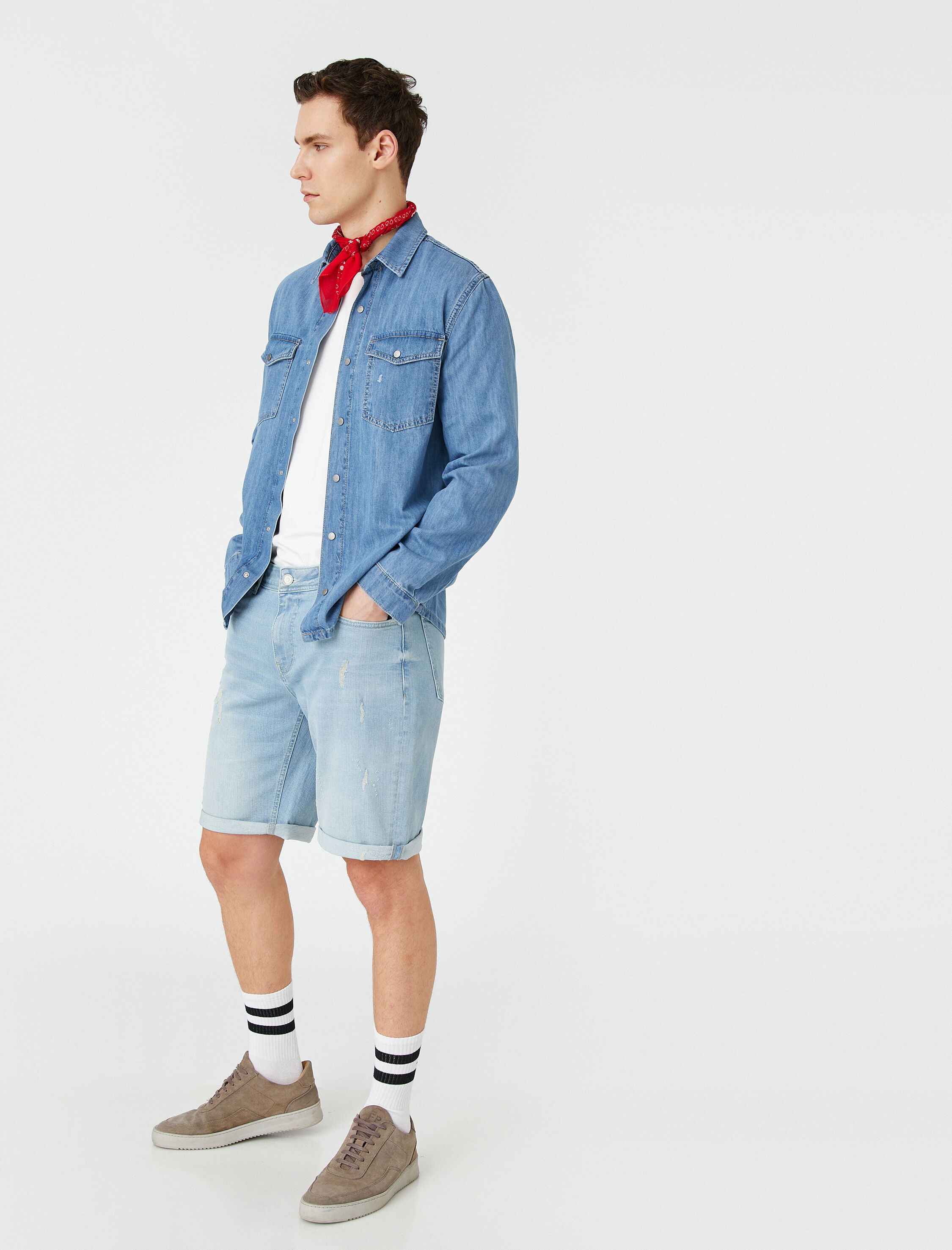   Kot Gömlek Ceket Çıtçıt Düğmeli Cep Detaylı Klasik Yaka