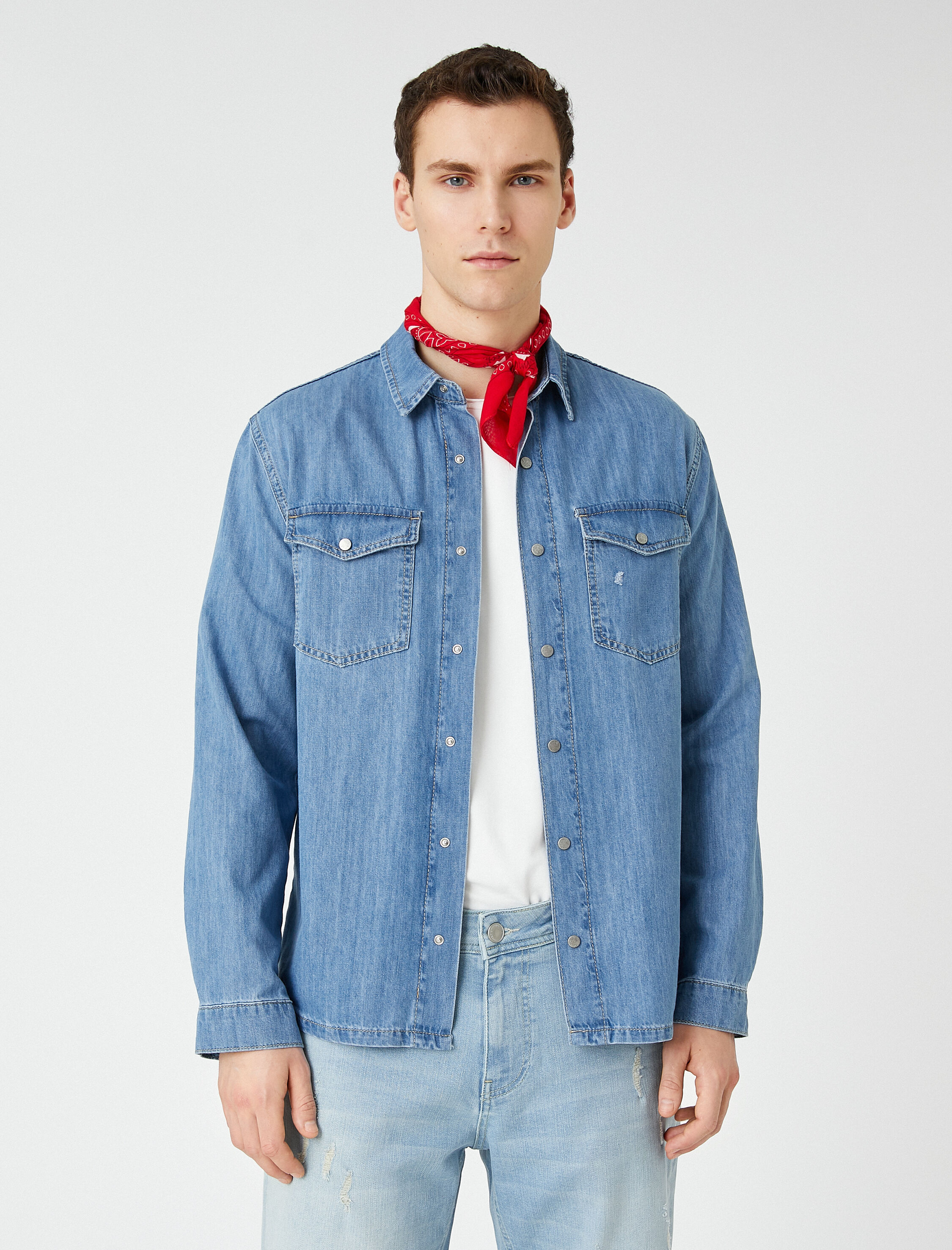   Kot Gömlek Ceket Çıtçıt Düğmeli Cep Detaylı Klasik Yaka