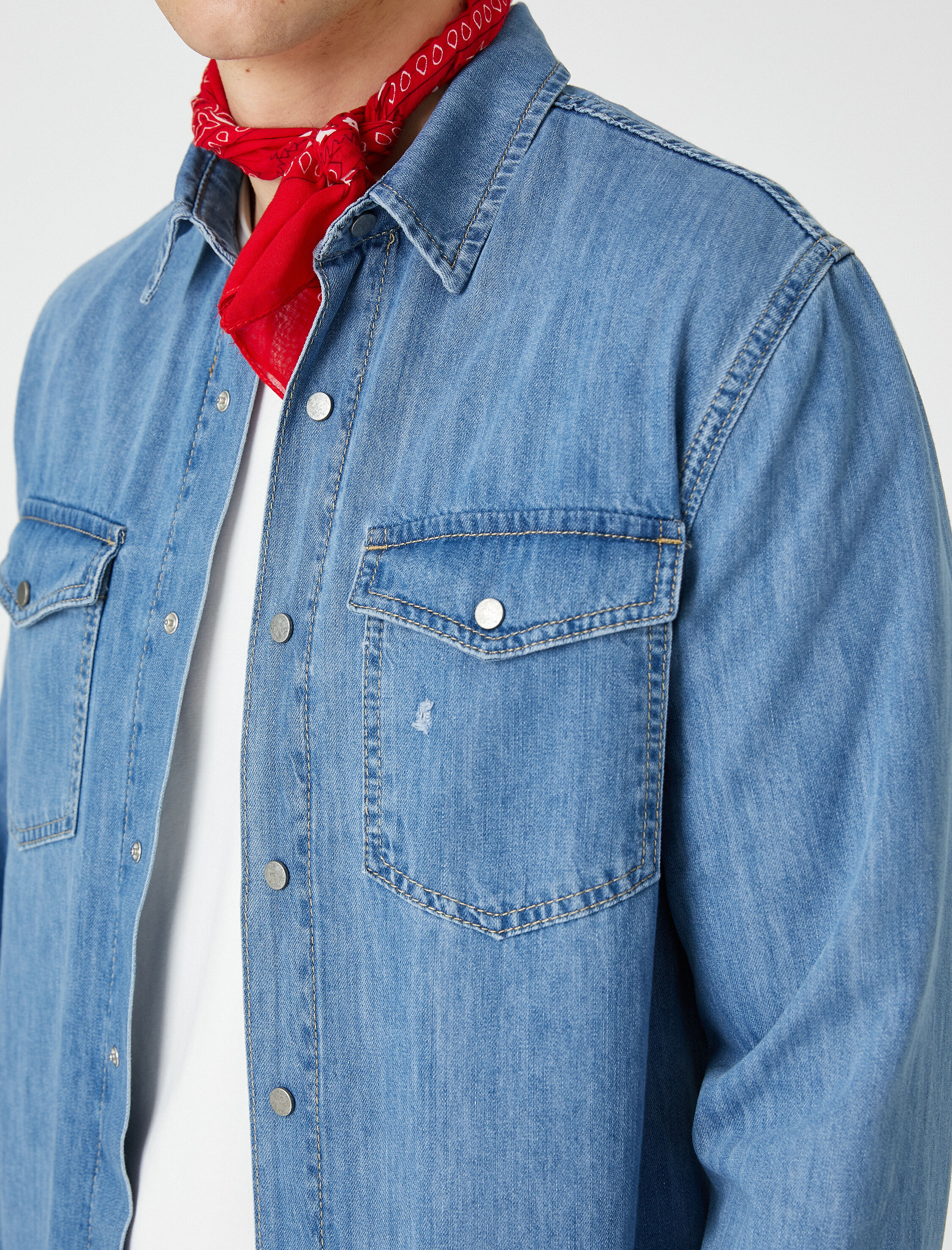   Kot Gömlek Ceket Çıtçıt Düğmeli Cep Detaylı Klasik Yaka