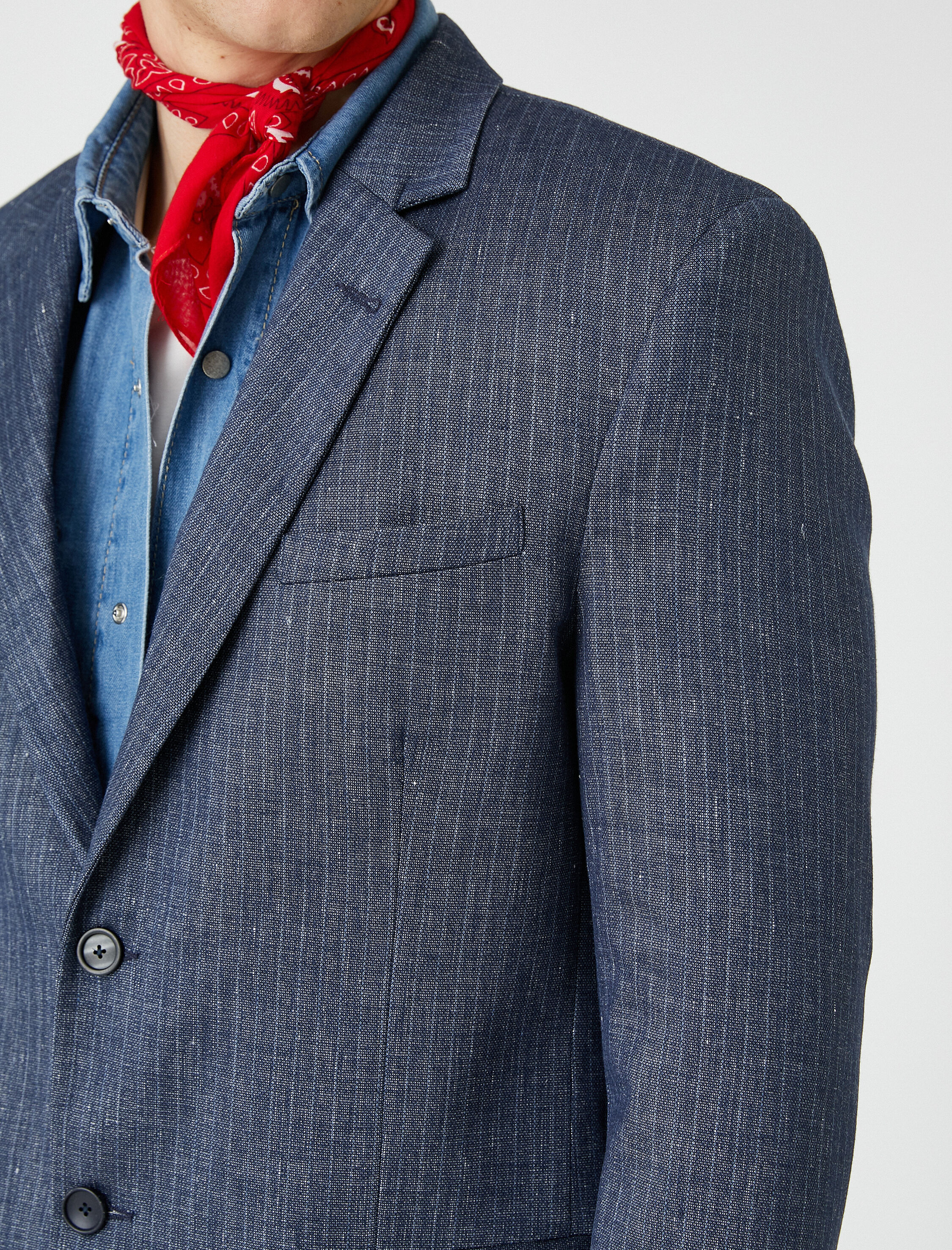 Yazlık Ceket Keten Blazer Düğme Detaylı Çizgili Cepli