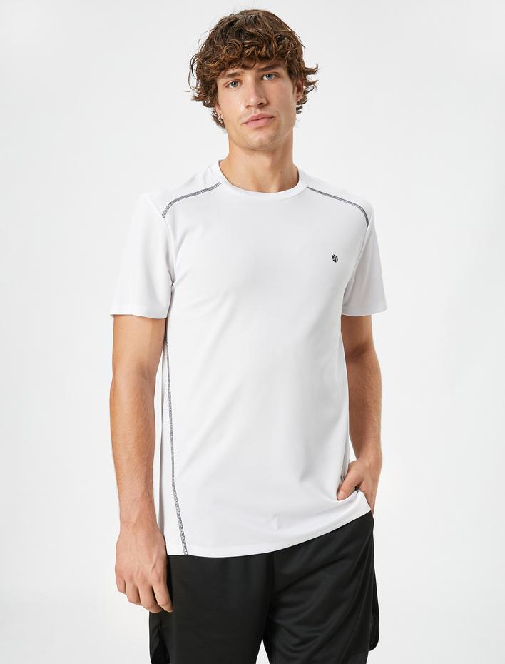  Spor Tişört Dikiş Detaylı Kısa Kollu Bisiklet Yaka