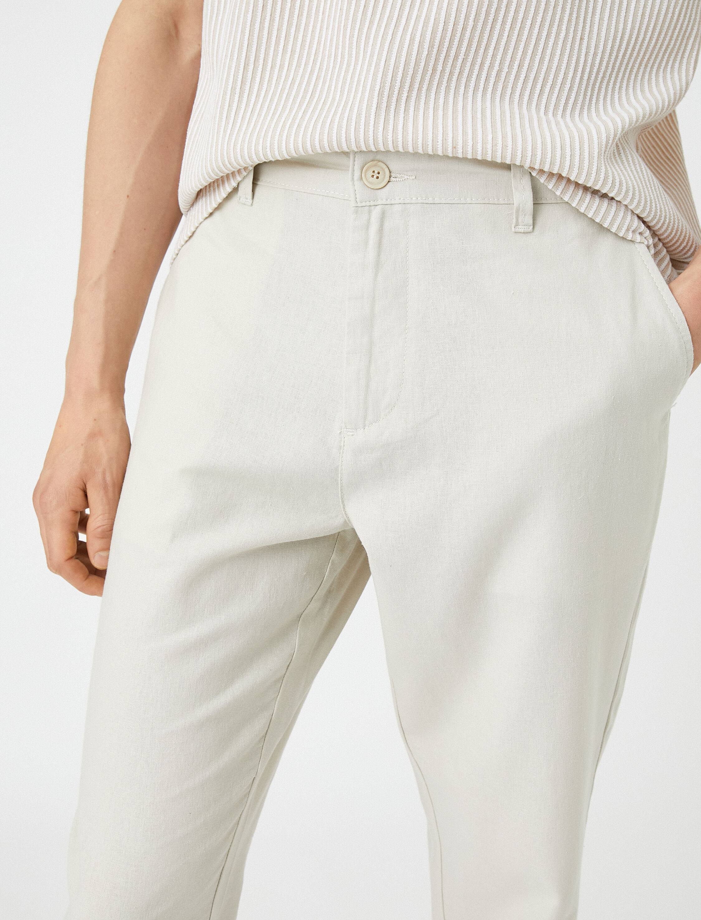   Keten Karışımlı Pantolon Düğmeli Cep Detaylı