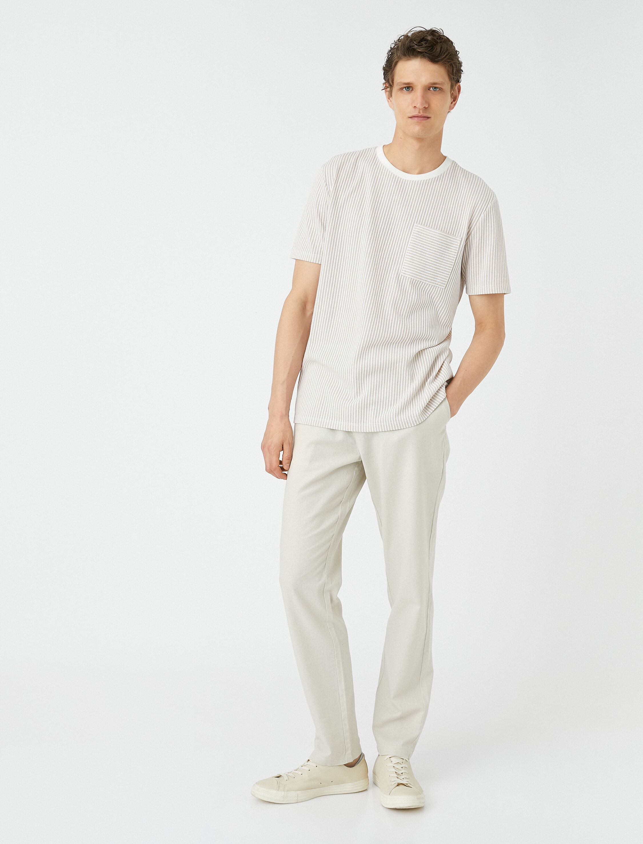   Keten Karışımlı Pantolon Düğmeli Cep Detaylı