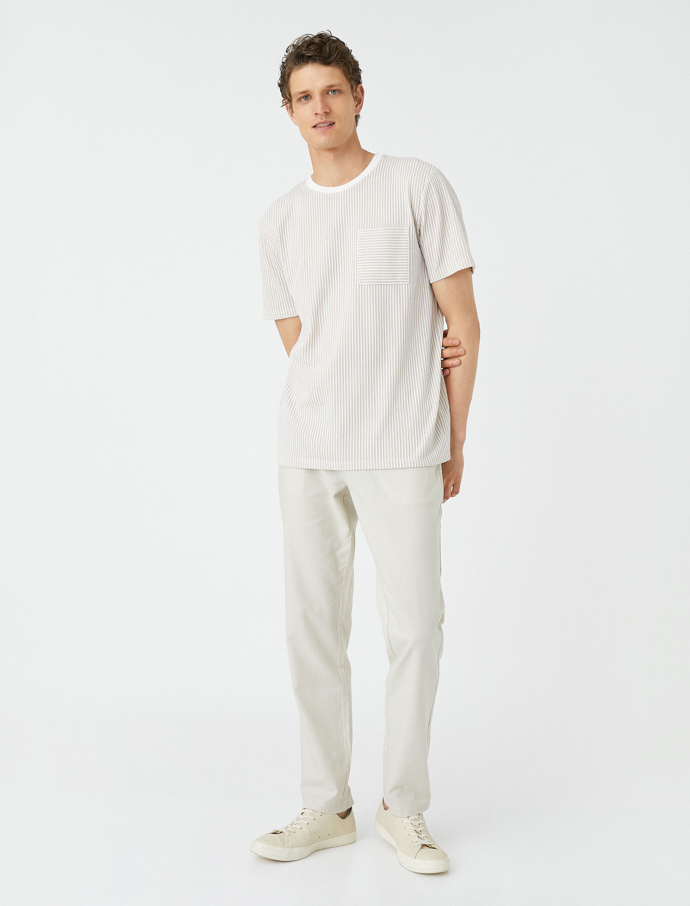   Keten Karışımlı Pantolon Düğmeli Cep Detaylı