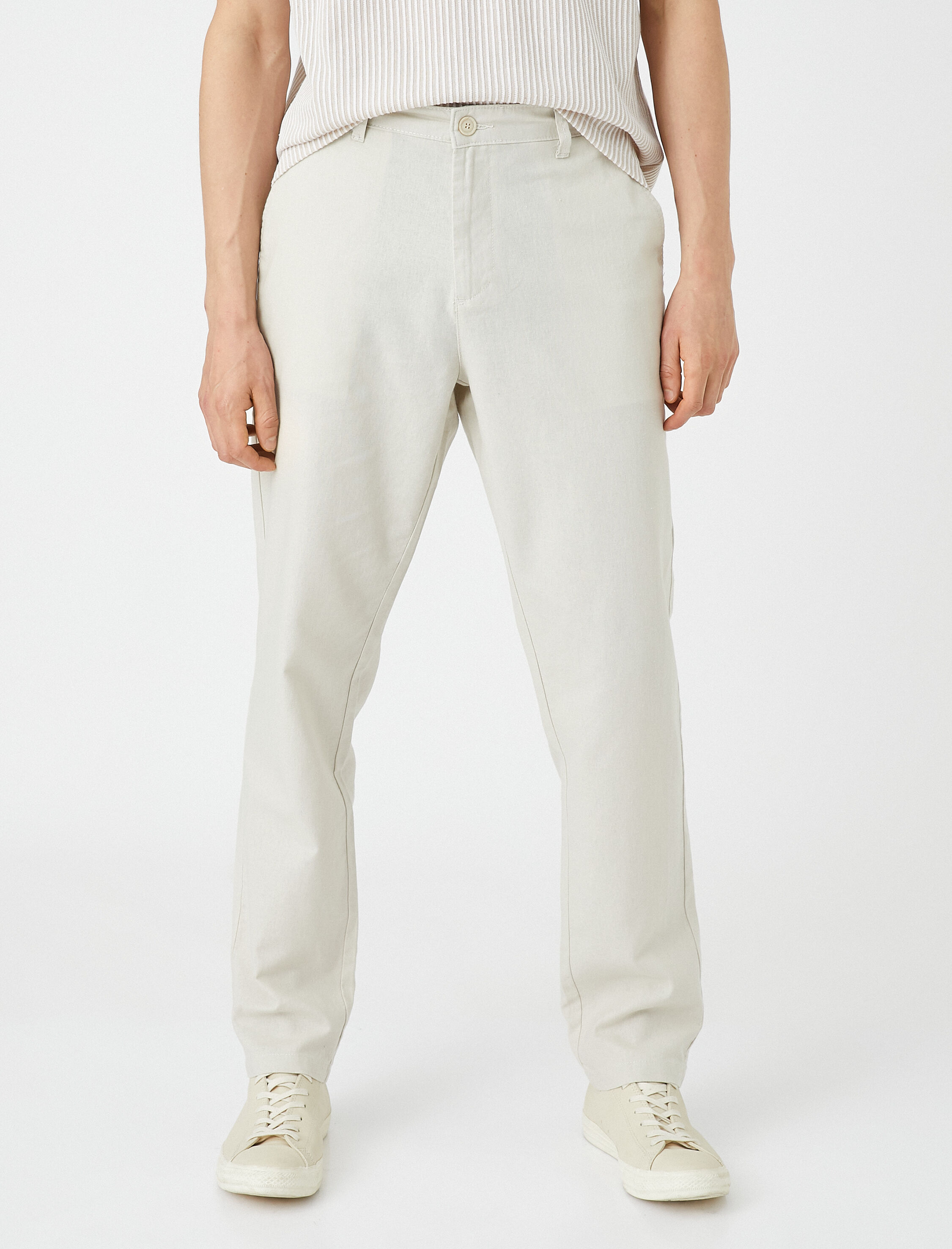   Keten Karışımlı Pantolon Düğmeli Cep Detaylı