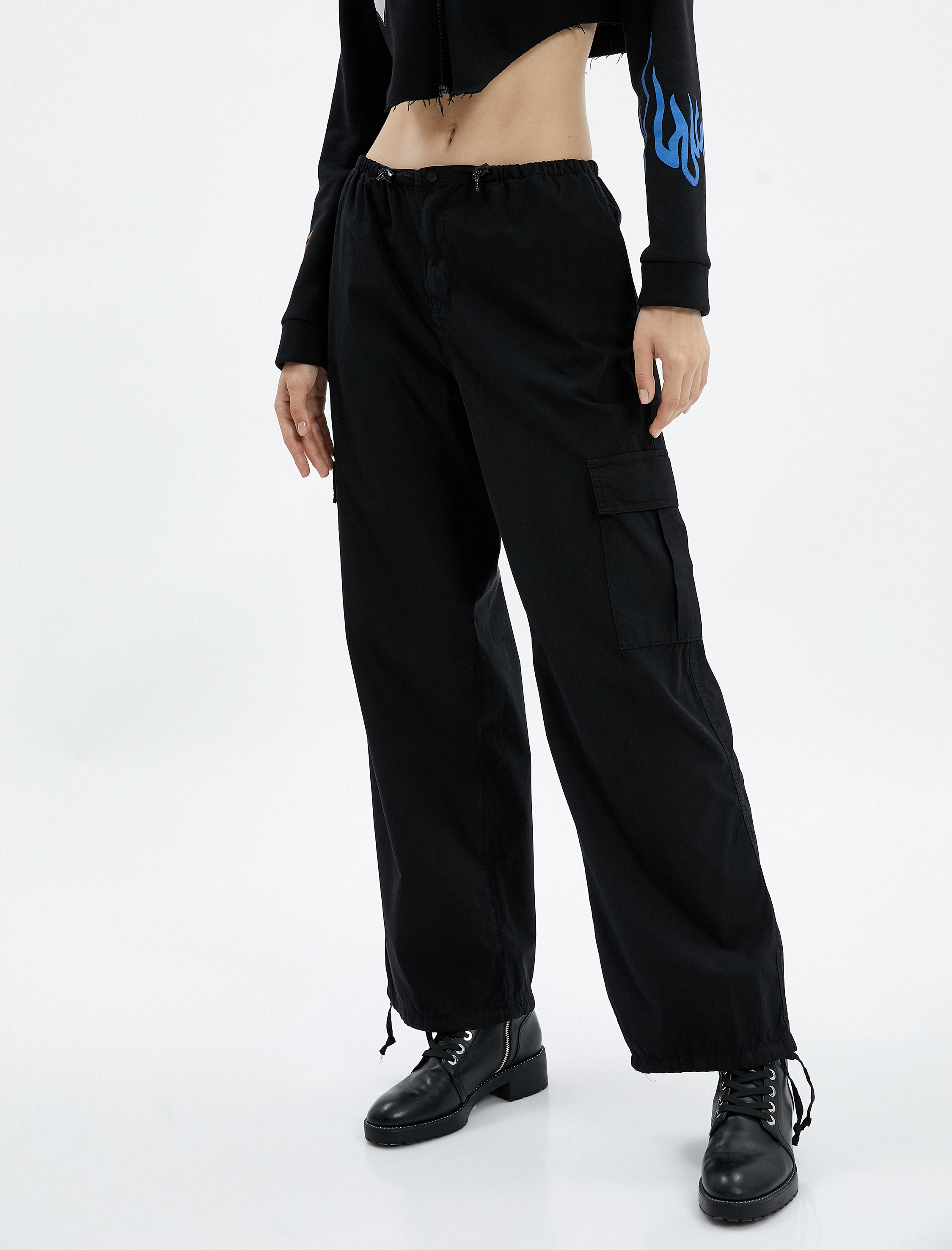   Paraşüt Pantolon Büyük Cepli Lastikli Düşük Bel Stoperli