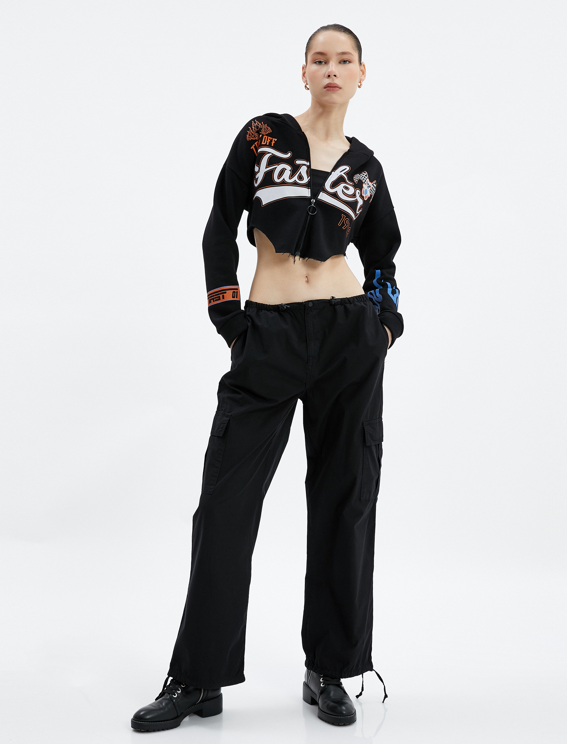   Paraşüt Pantolon Büyük Cepli Lastikli Düşük Bel Stoperli