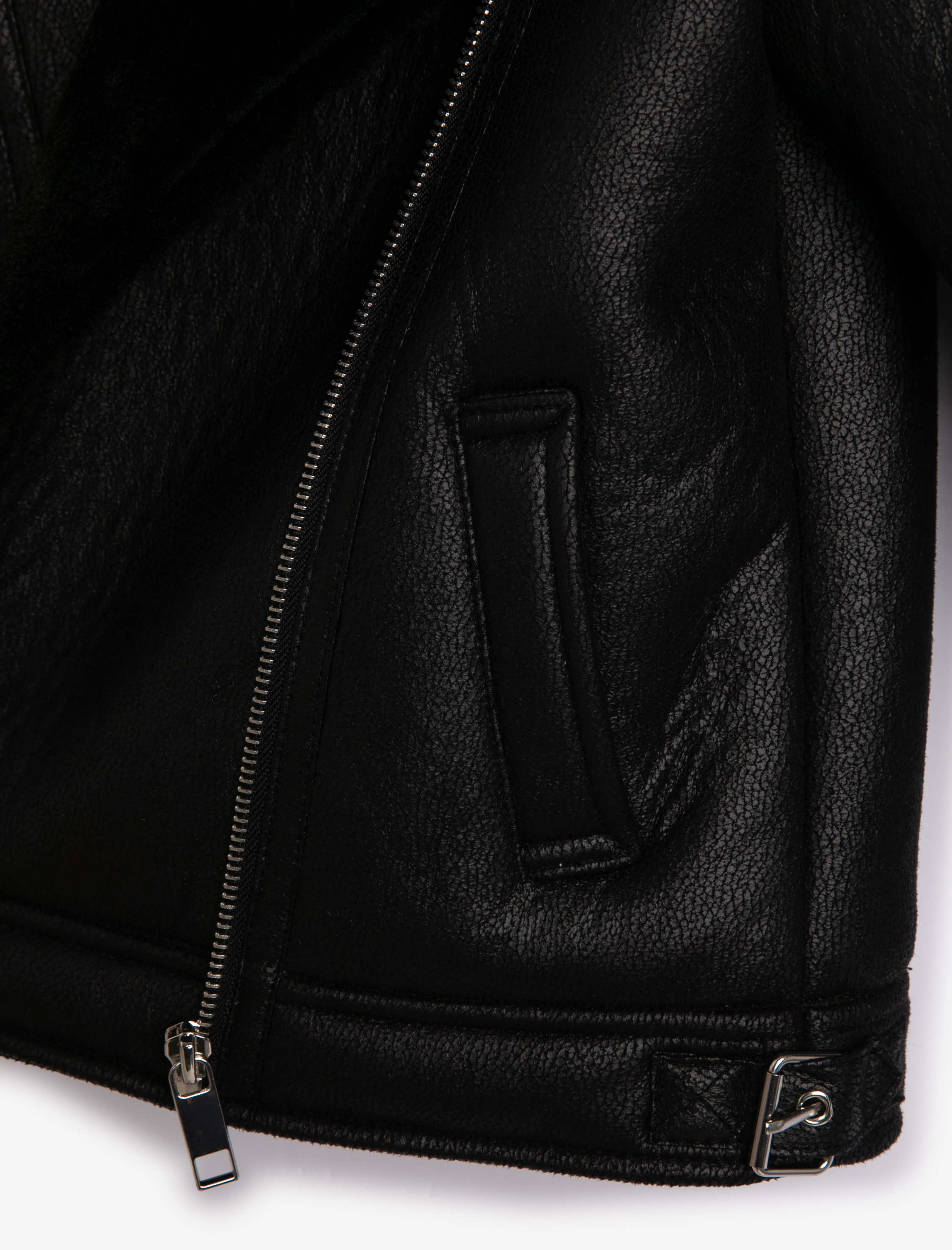  Kız Çocuk Biker Ceket Deri Görünümlü Suni Kürk Yaka Detaylı Fermuarlı