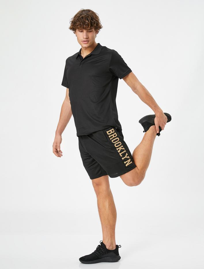  Spor Şort Beli Bağcıklı Slogan Baskılı Cep Detaylı