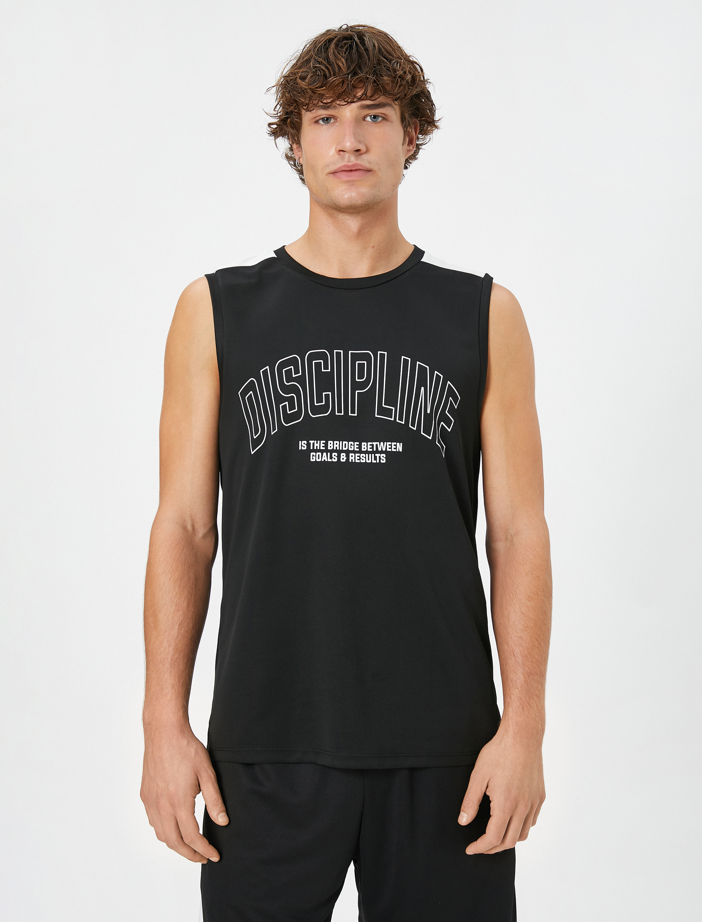   Sporcu Atleti Slogan Baskılı Bisiklet Yaka Kolsuz