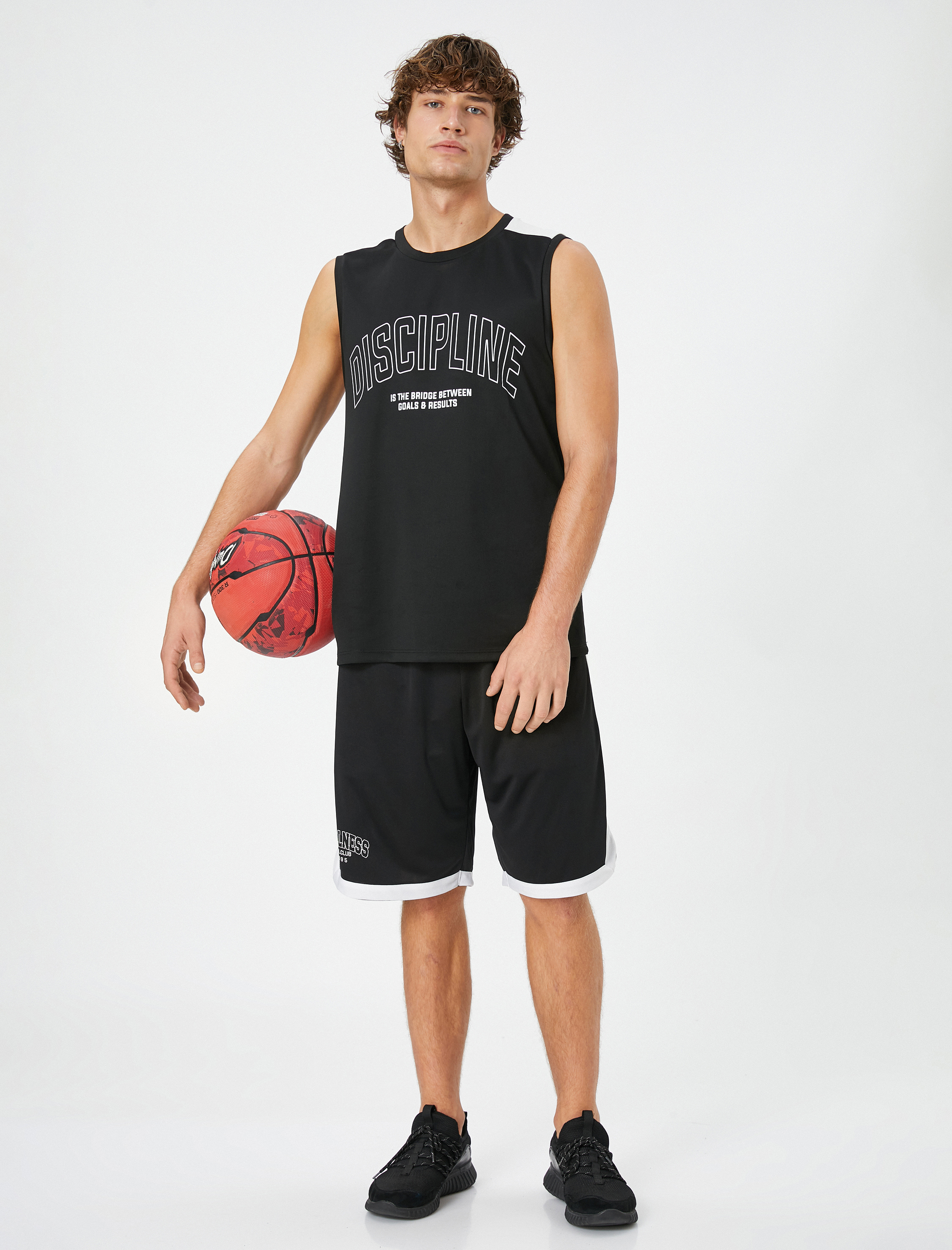   Sporcu Atleti Slogan Baskılı Bisiklet Yaka Kolsuz