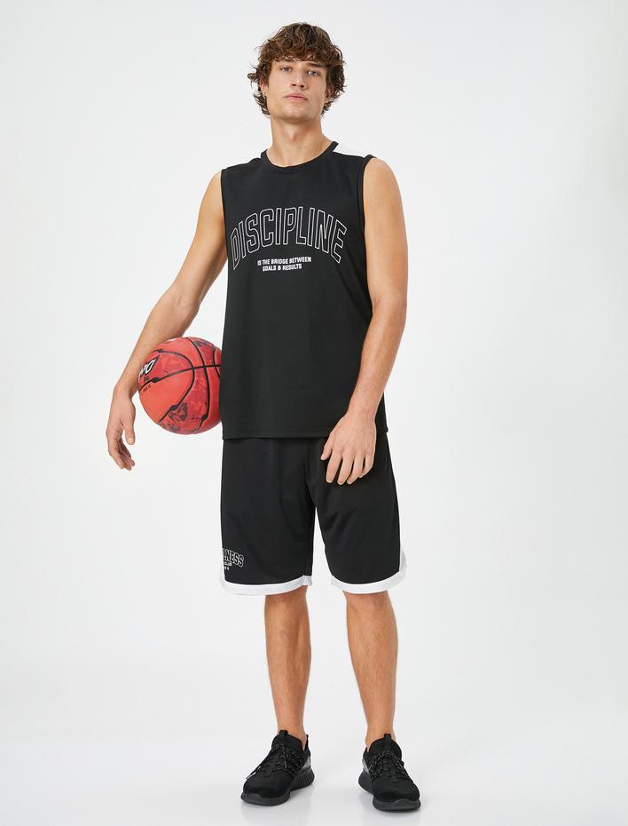  Sporcu Atleti Slogan Baskılı Bisiklet Yaka Kolsuz