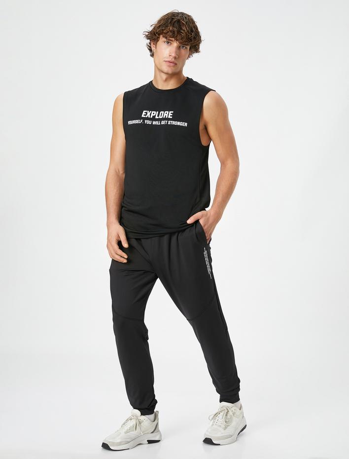  Jogger Eşofman Altı Beli Bağcıklı Slogan Baskılı Cepli