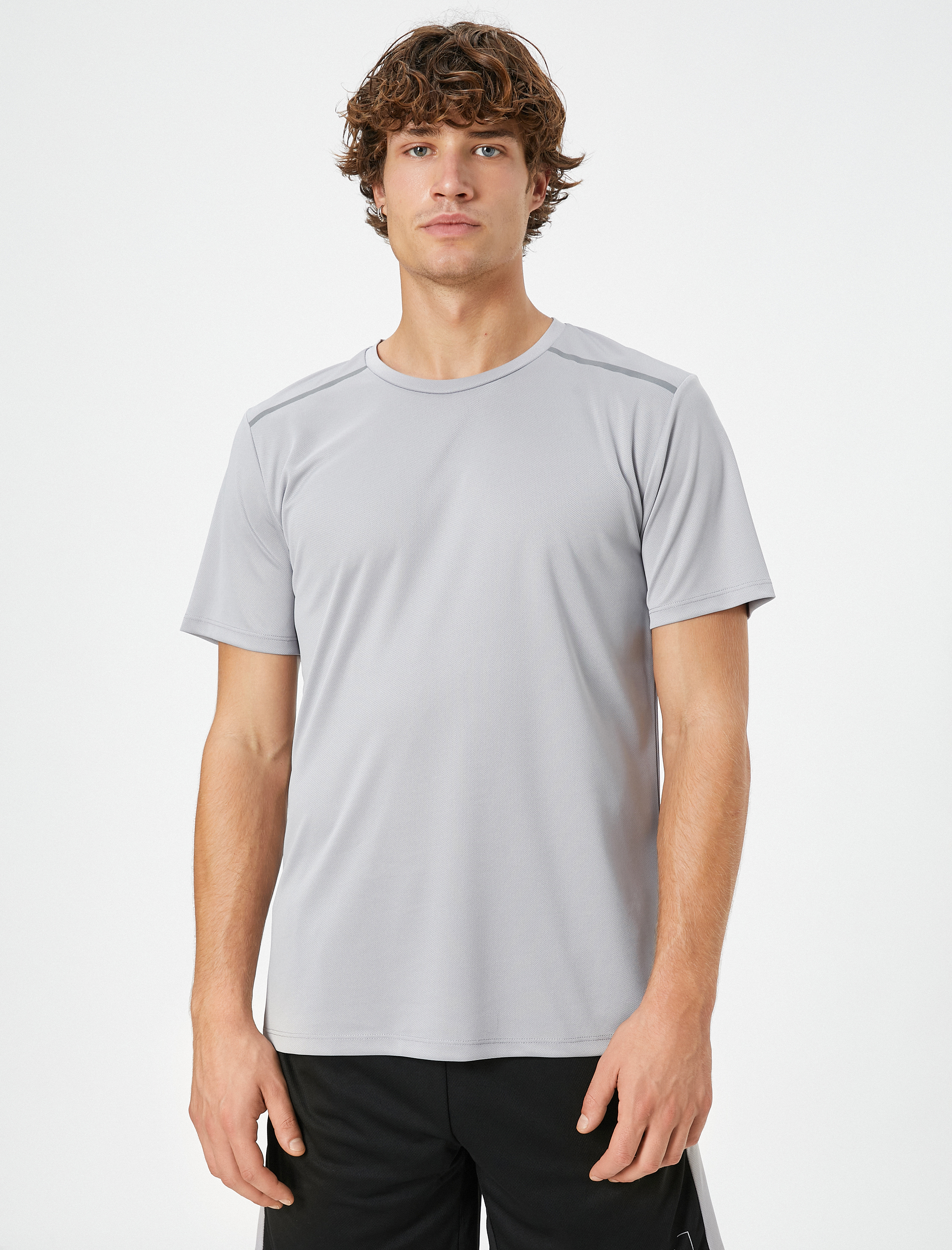   Basic Spor Tişört Reflektör Baskılı Bisiklet Yaka Kısa Kollu