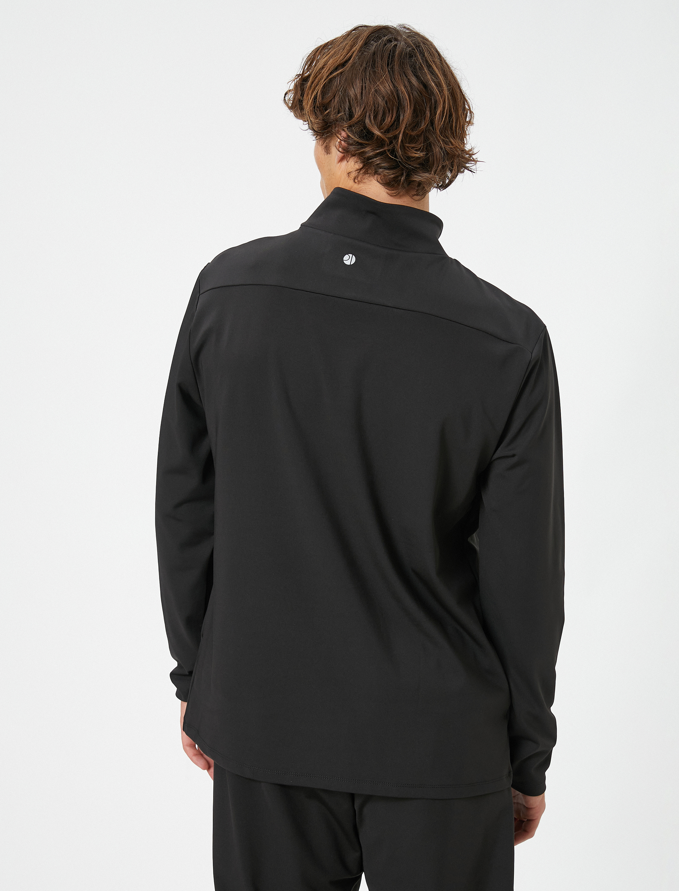   Spor Sweatshirt Dik Yaka Yarım Fermuarlı Baskılı Uzun Kollu