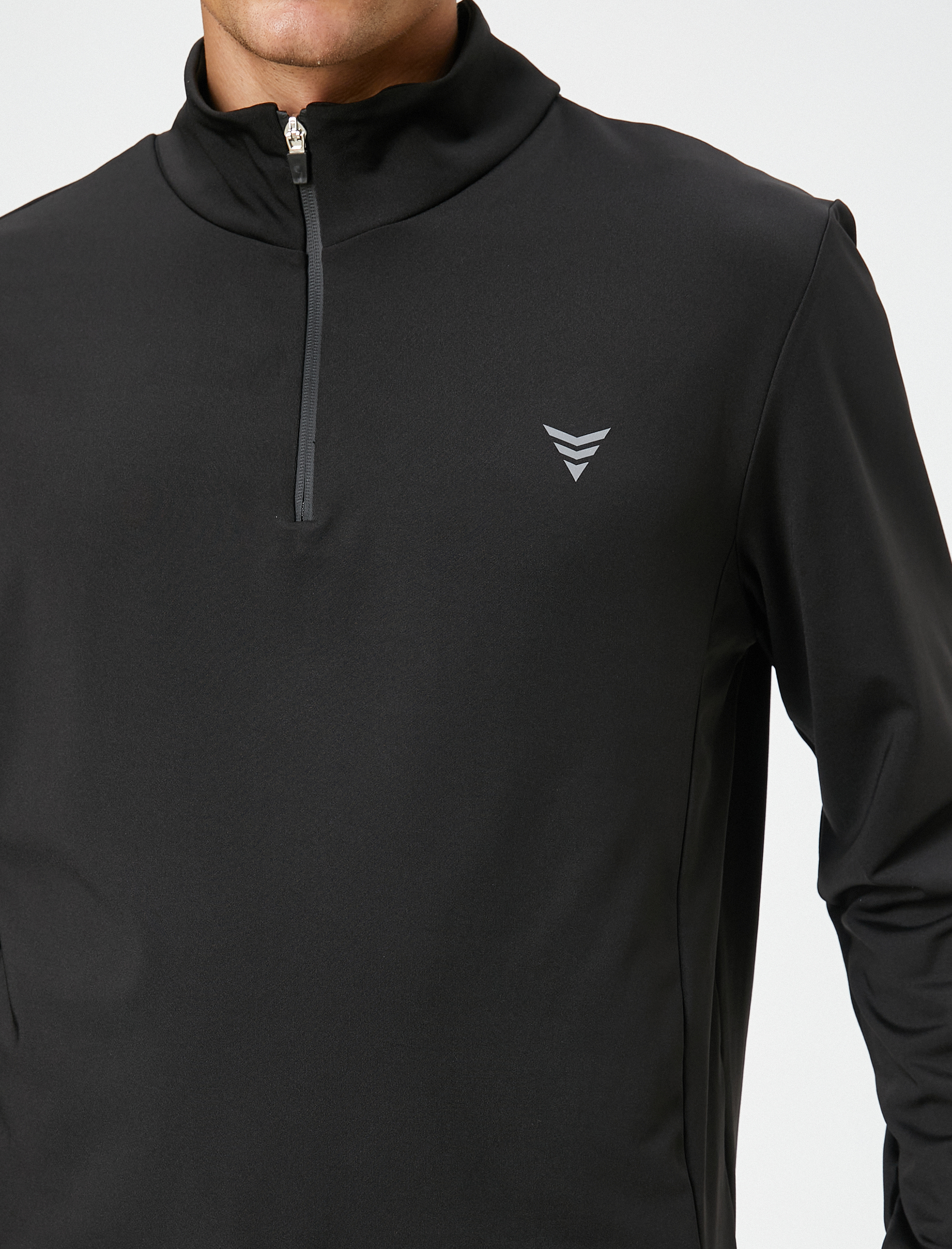   Spor Sweatshirt Dik Yaka Yarım Fermuarlı Baskılı Uzun Kollu