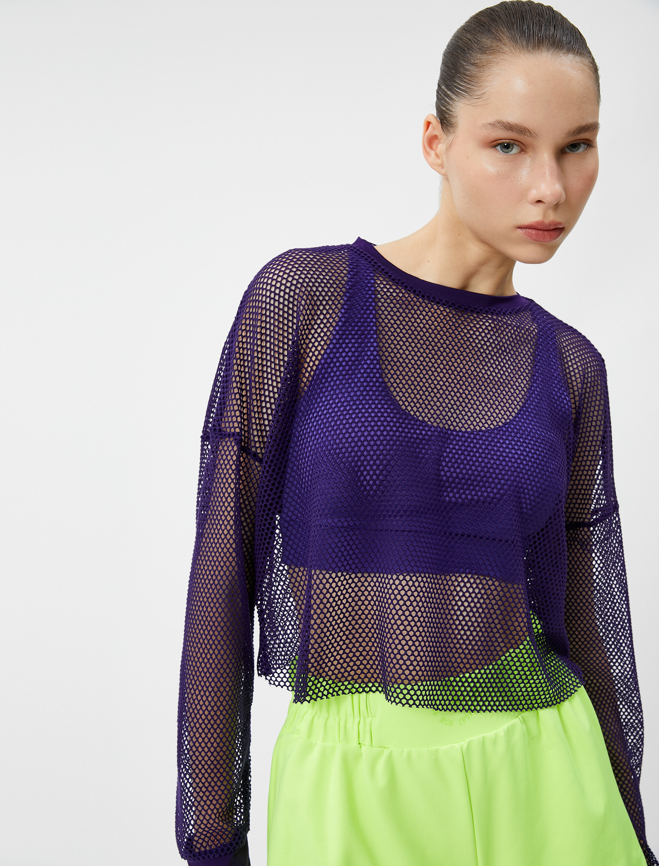   File Crop Spor Tişört Uzun Kollu Bisiklet Yaka