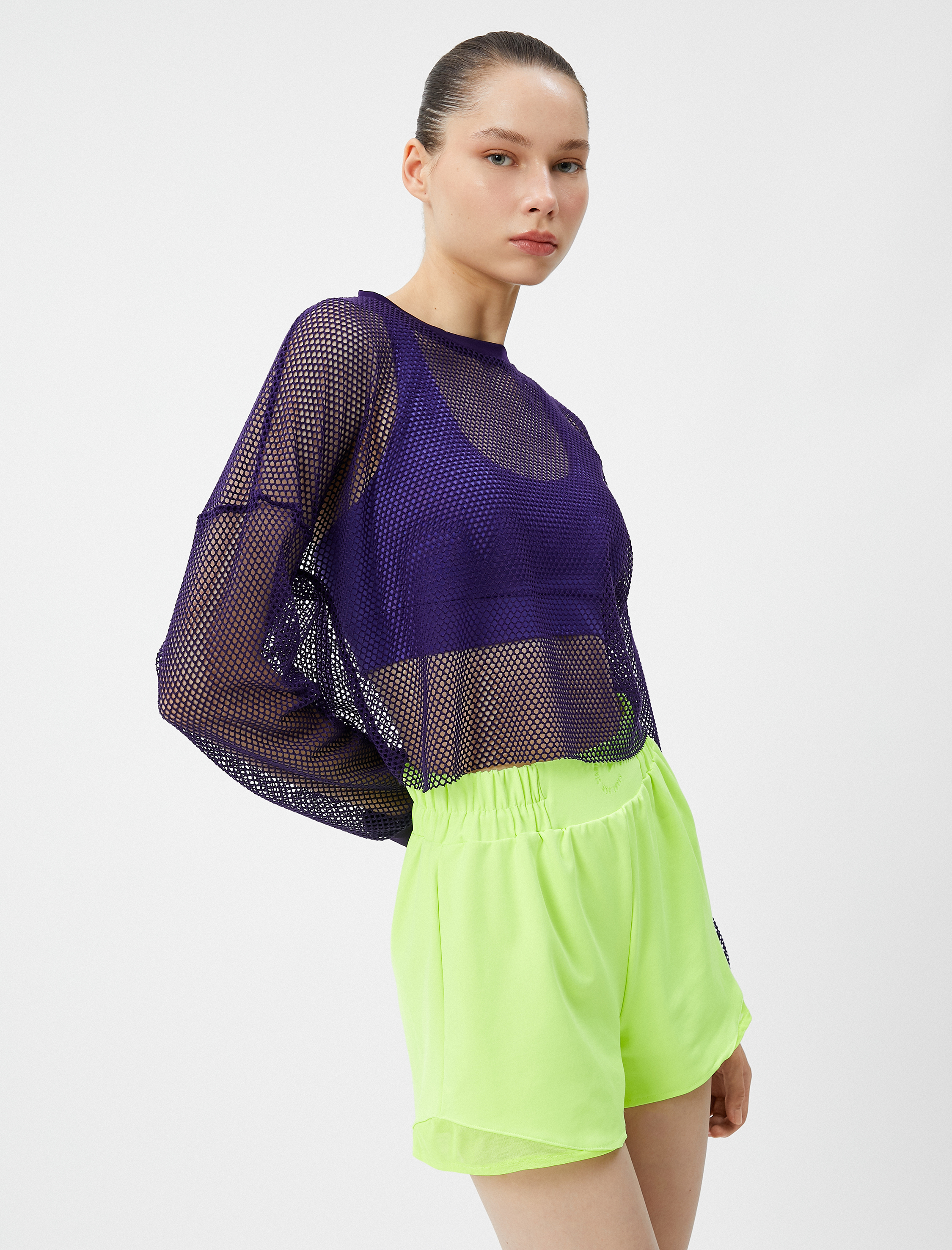   File Crop Spor Tişört Uzun Kollu Bisiklet Yaka