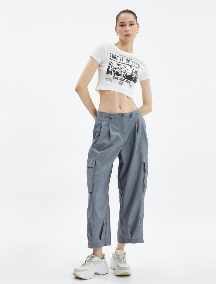  Kargo Pantolon Paraşüt Kumaş Pile Detaylı Cepli Rahat Kesim