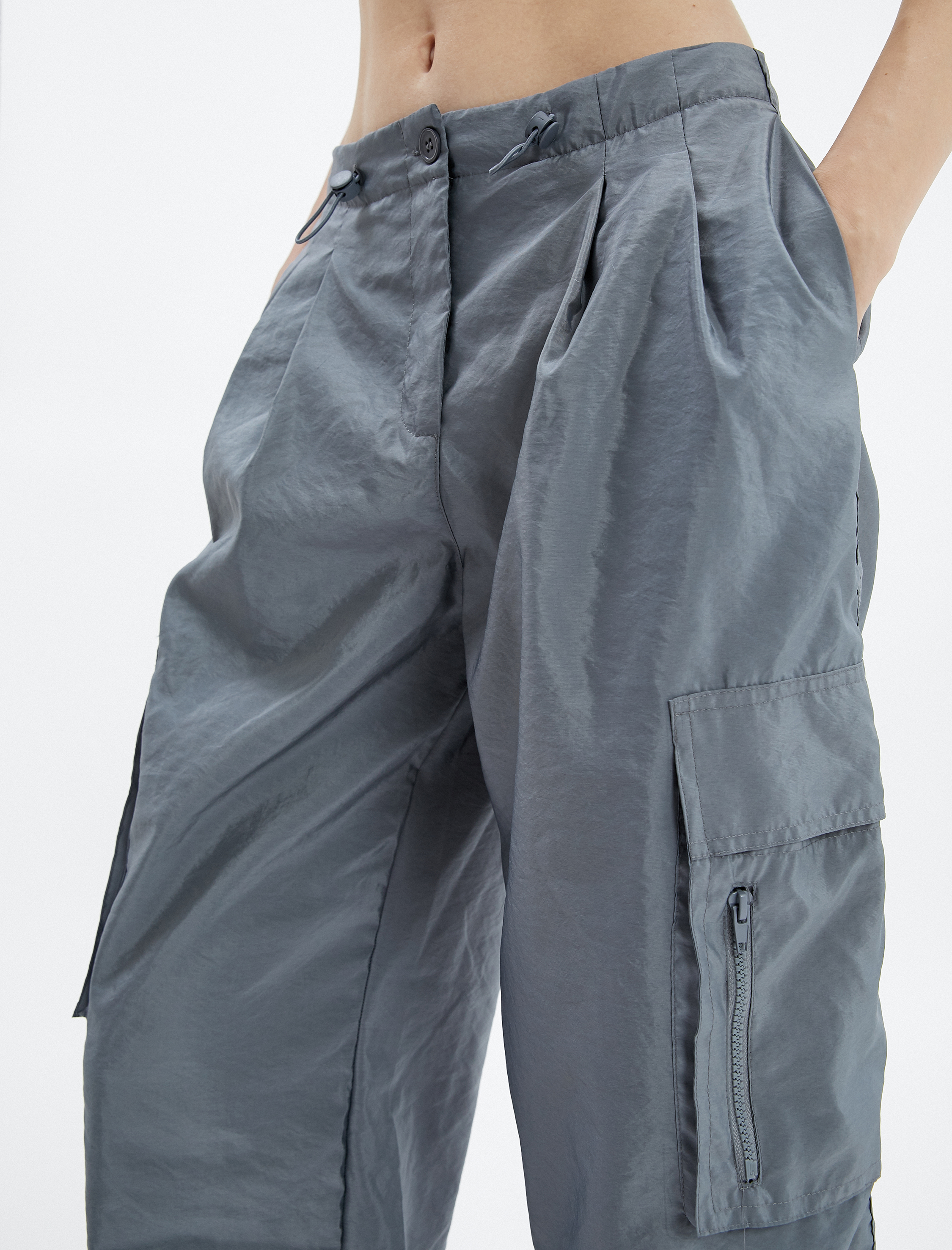   Kargo Pantolon Paraşüt Kumaş Pile Detaylı Cepli Rahat Kesim