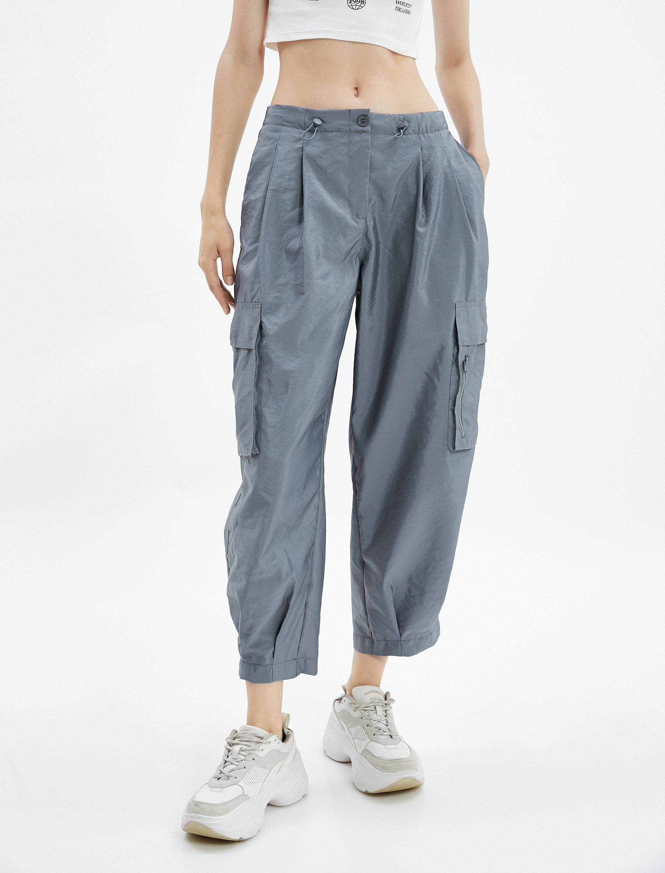   Kargo Pantolon Paraşüt Kumaş Pile Detaylı Cepli Rahat Kesim